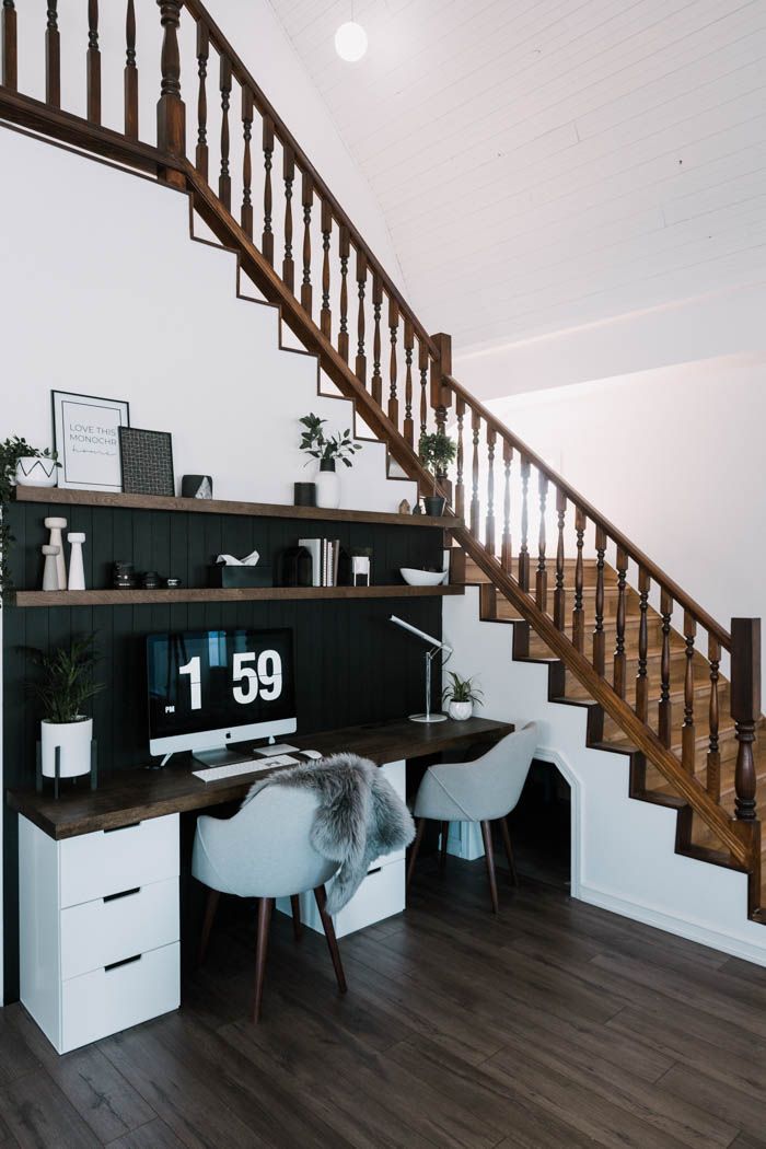 Workspace corner under the stairs