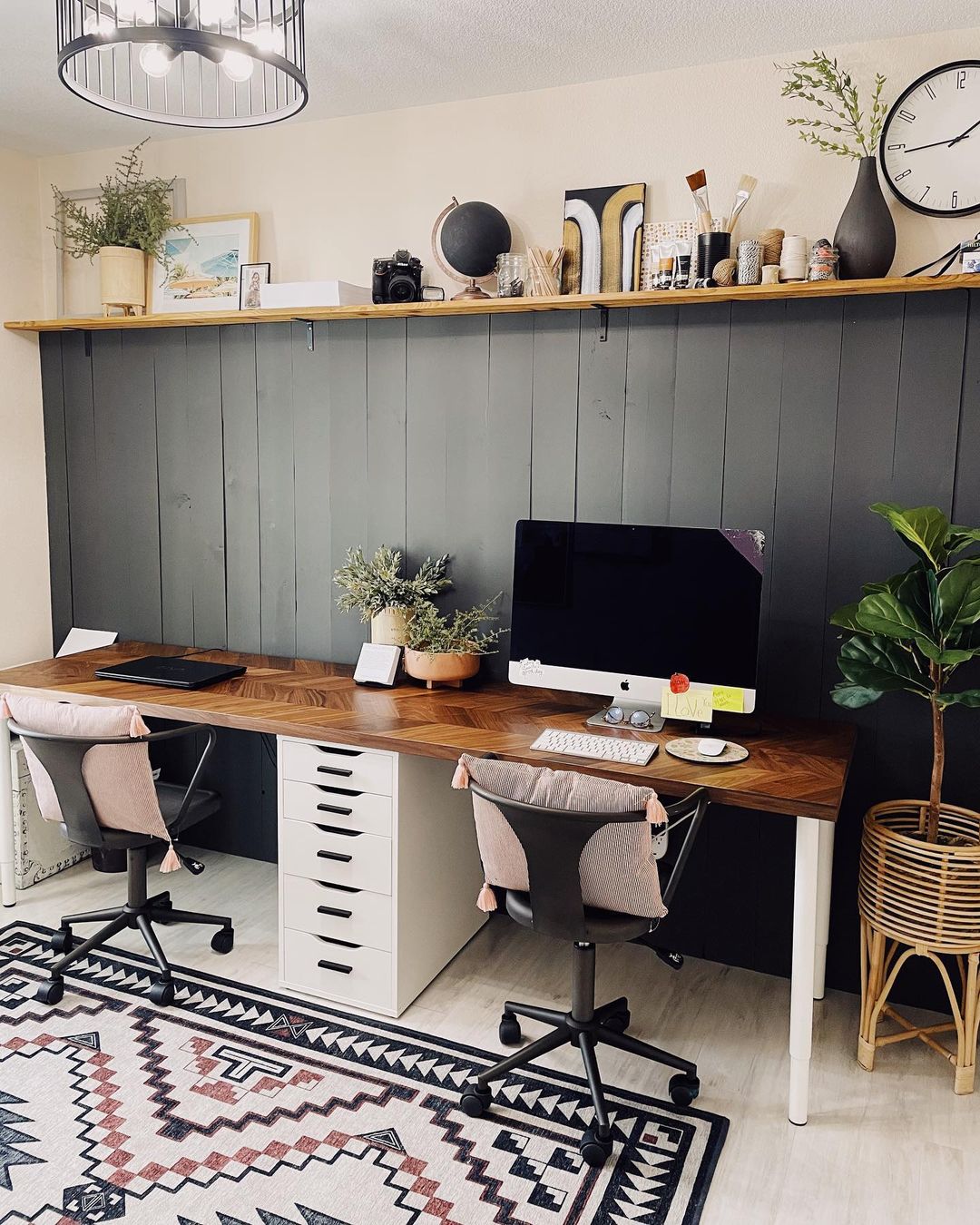 Neutral toned side-by-side office for two