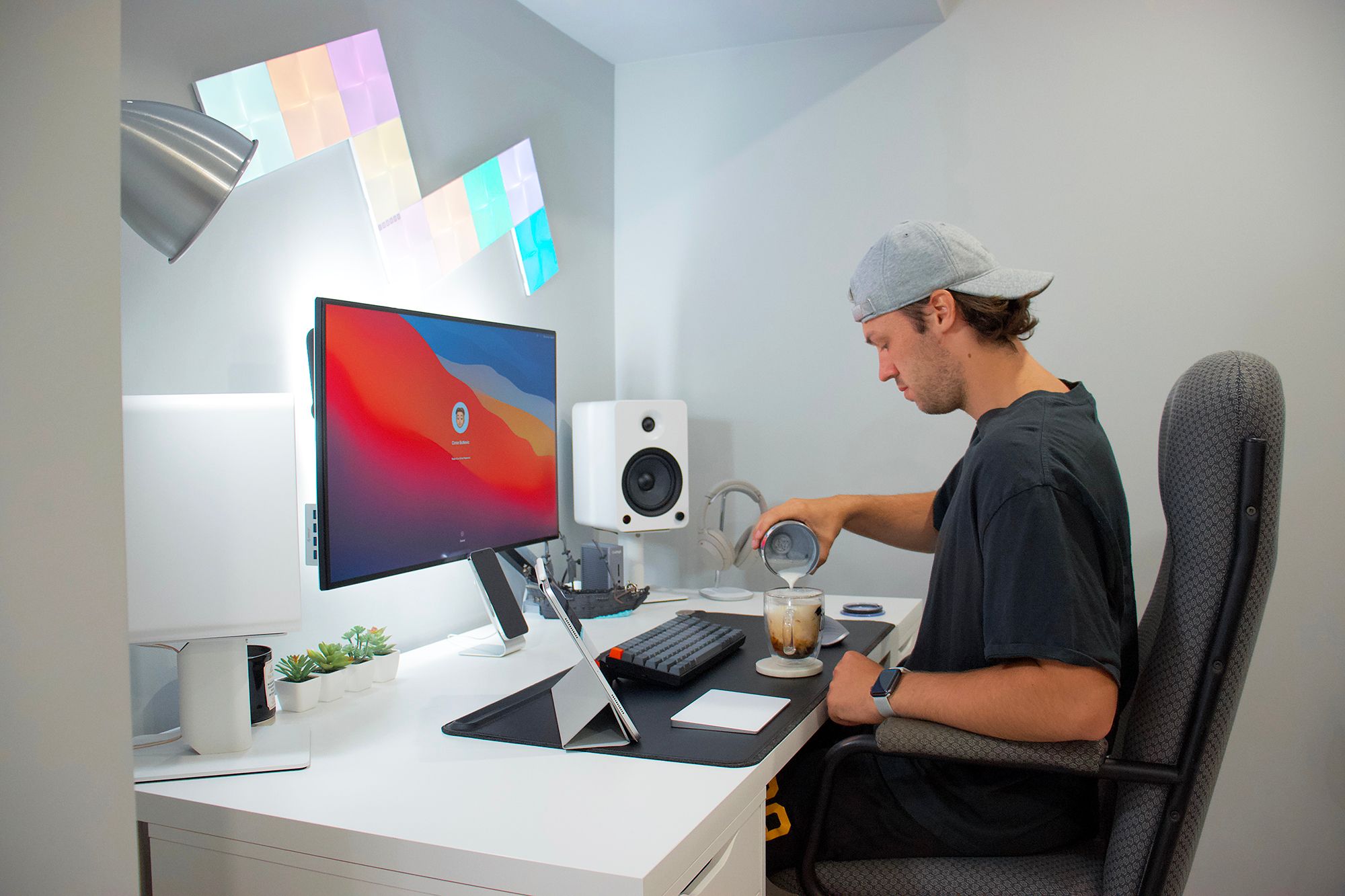 Conor enjoys his coffee at his maker station at home