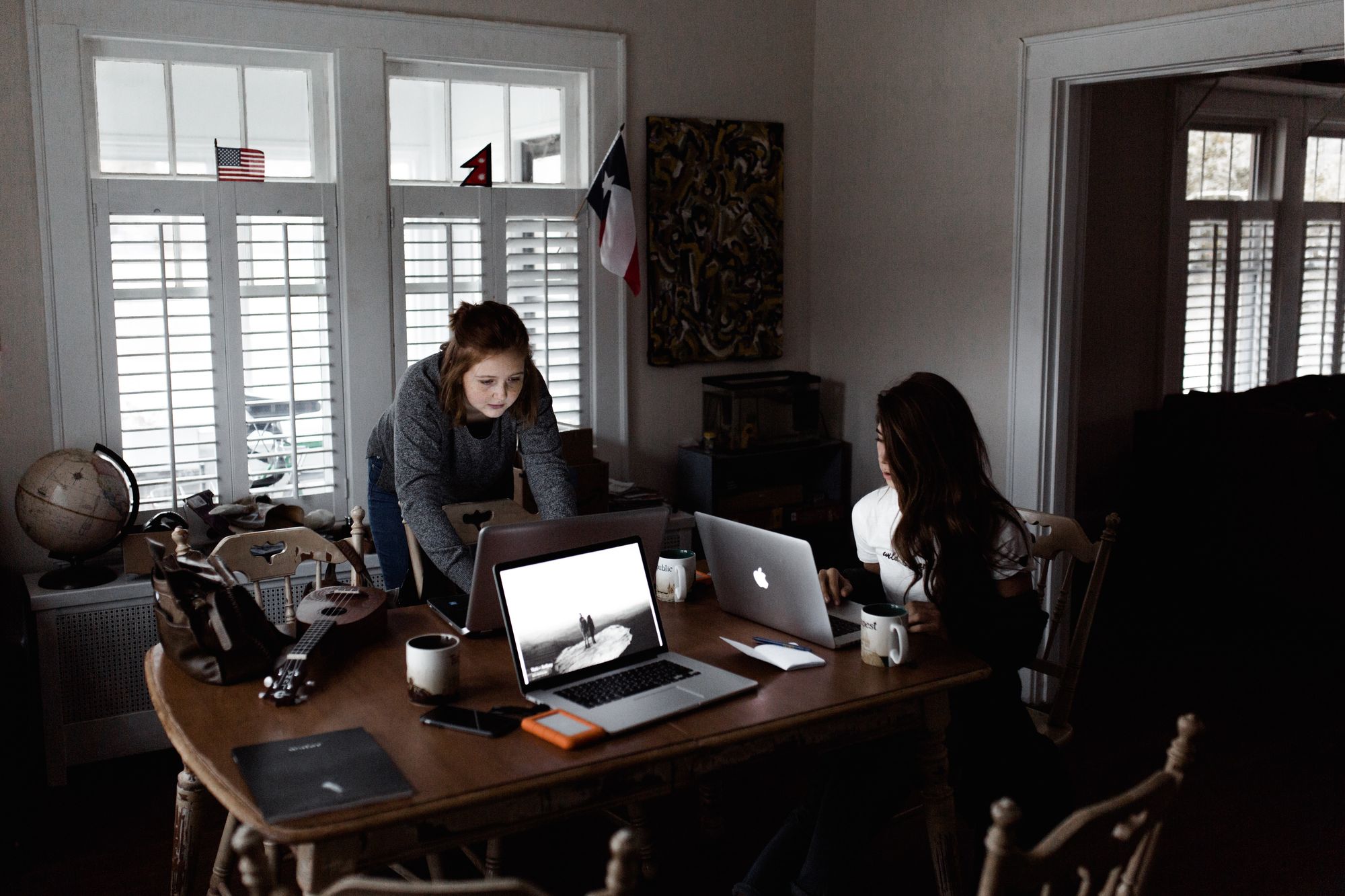 Two women working from home together