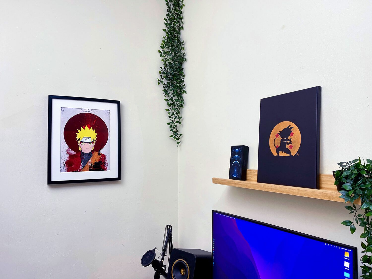 A Dragon Ball anime artwork on the wall