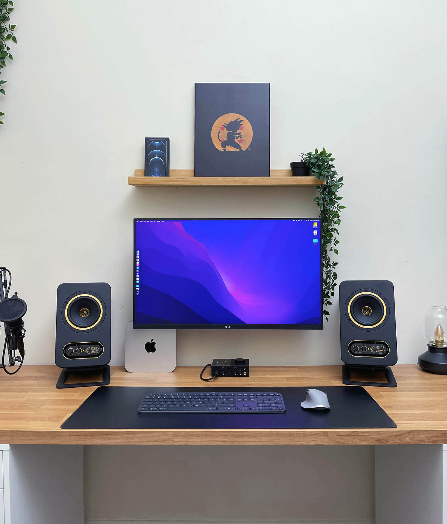 Budget WFH setup with a monitor, keyboard, mouse, and speakers