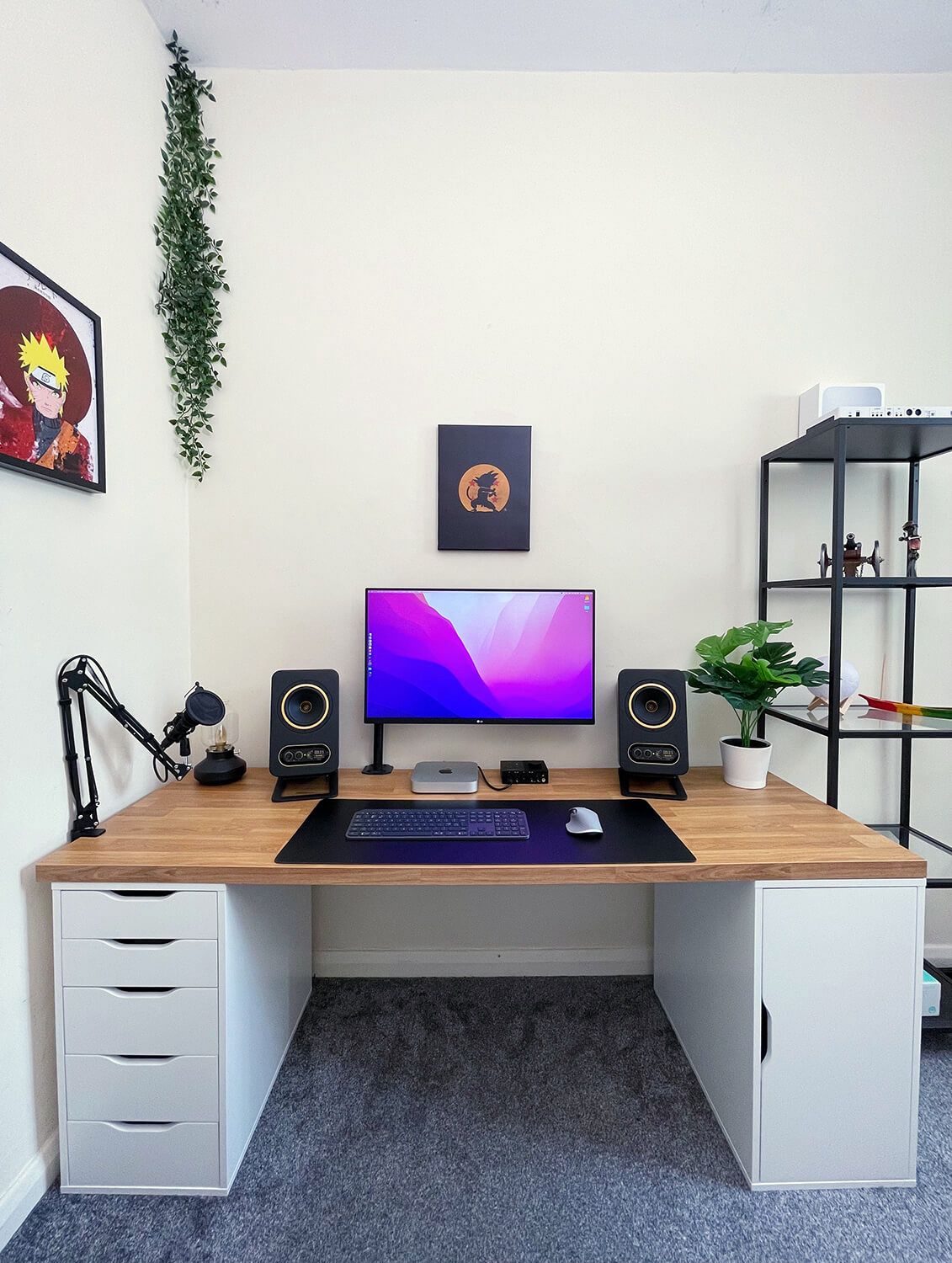 An IKEA desk setup with ALEX drawers