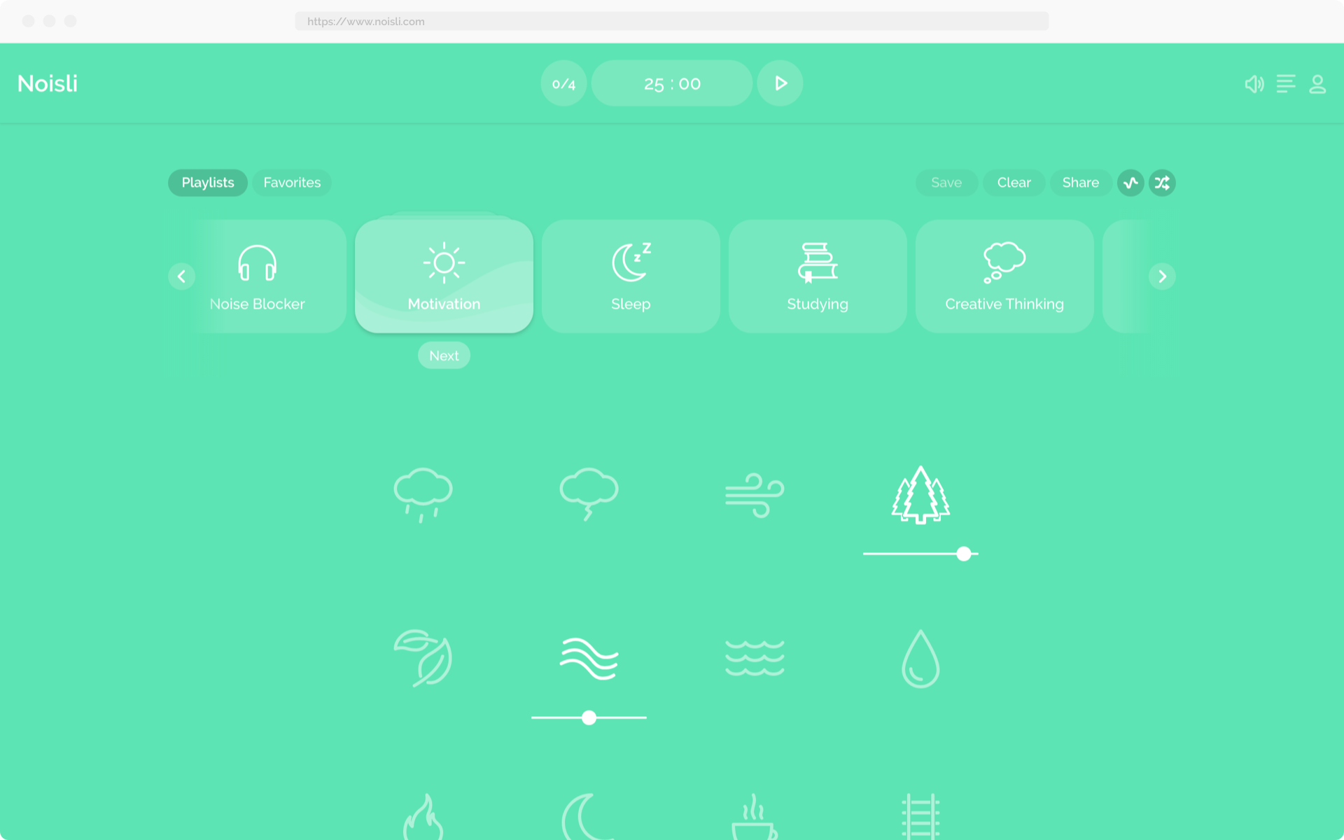 A screenshot of Noisli features