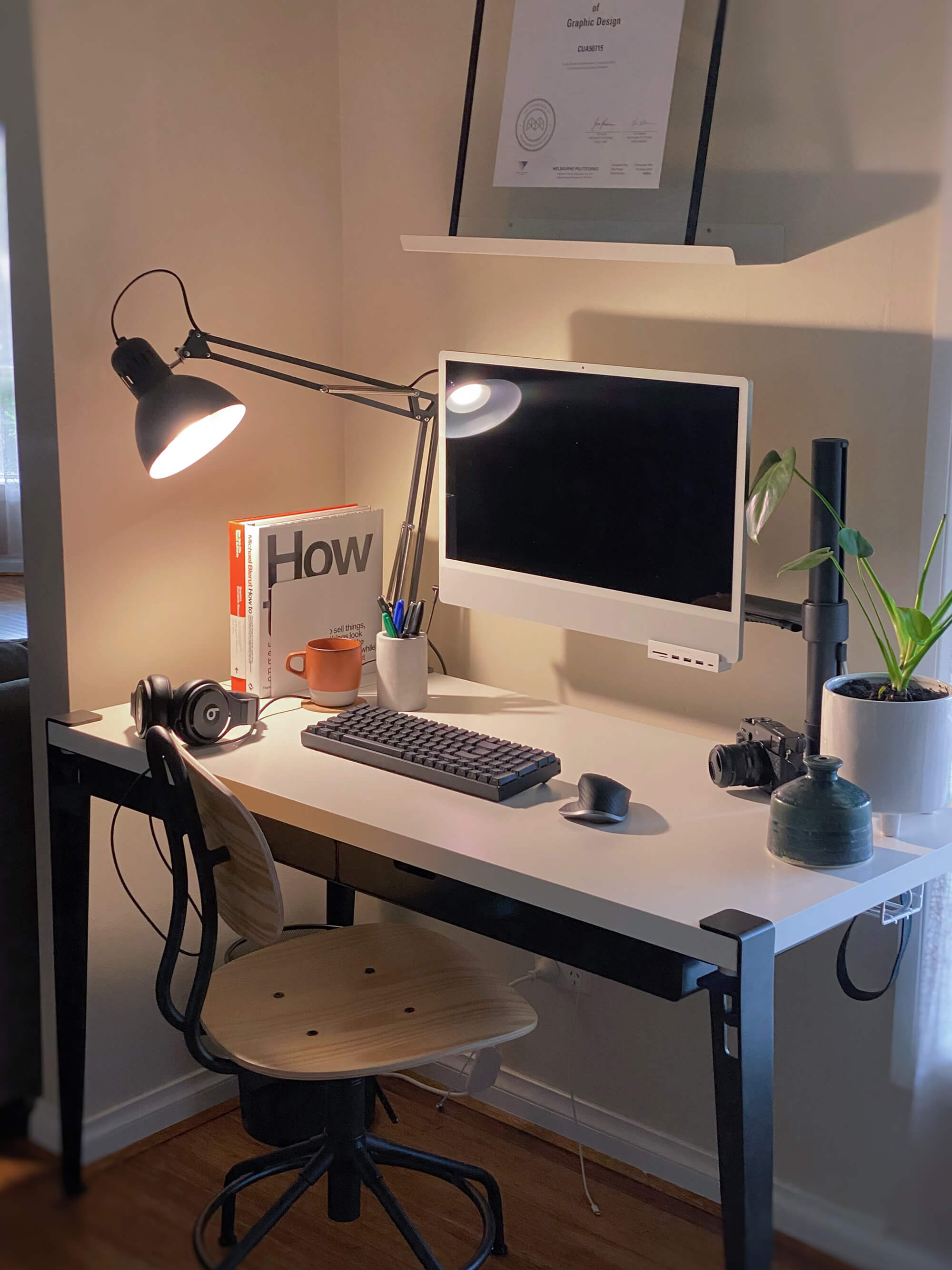 Retro home office setup with an IKEA chair and worktop