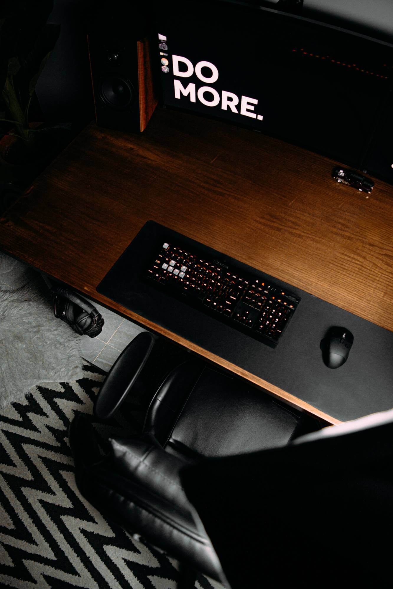 Black and white home desk setup in Egypt