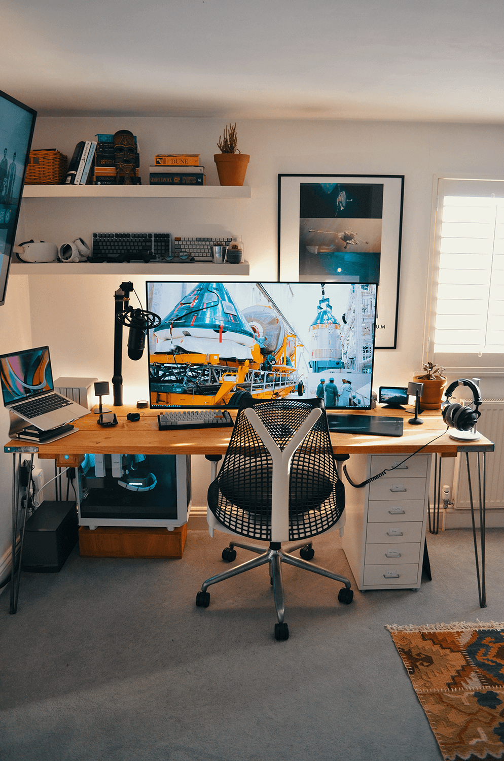 James’ living room and his home office setup in the UK