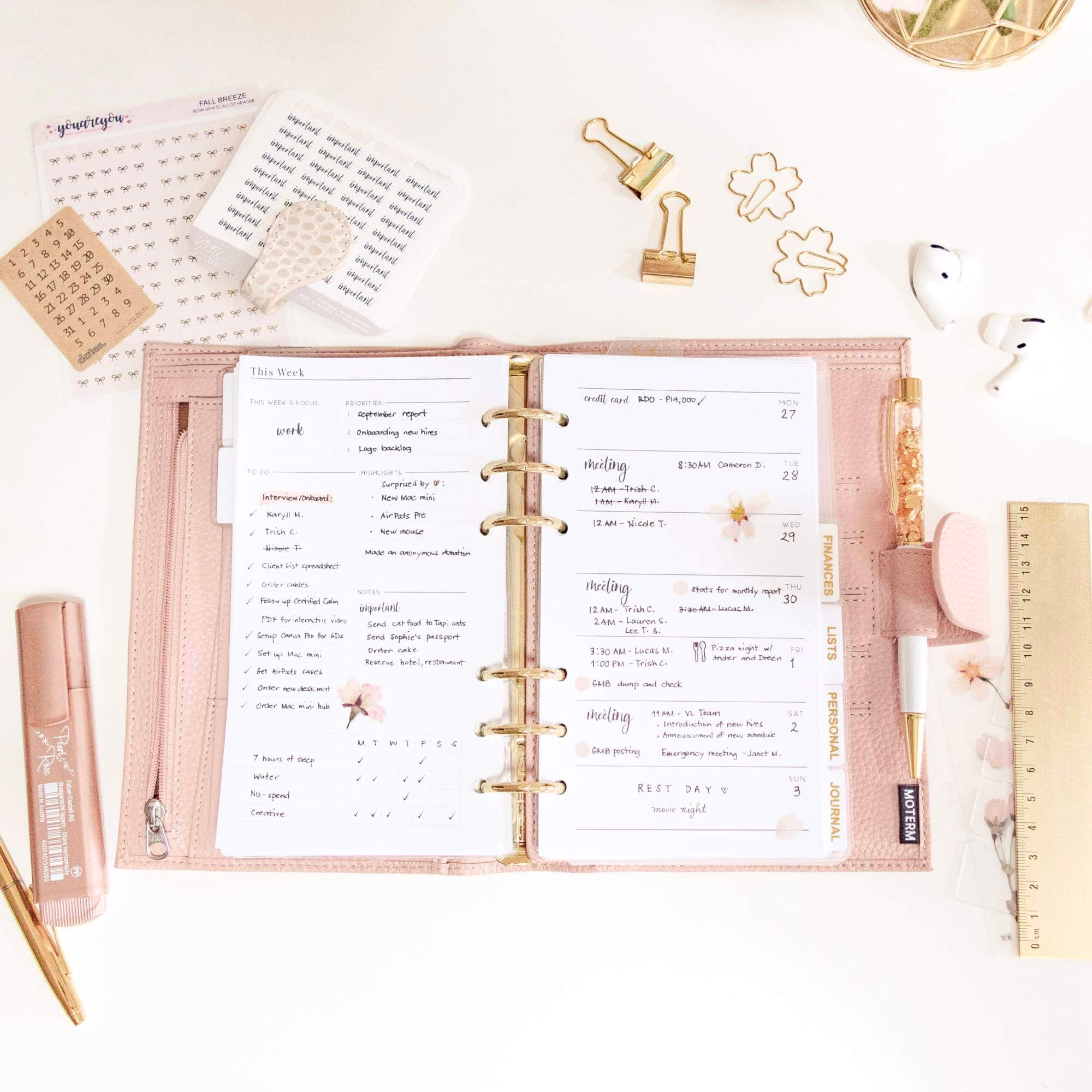 Pink productivity planner