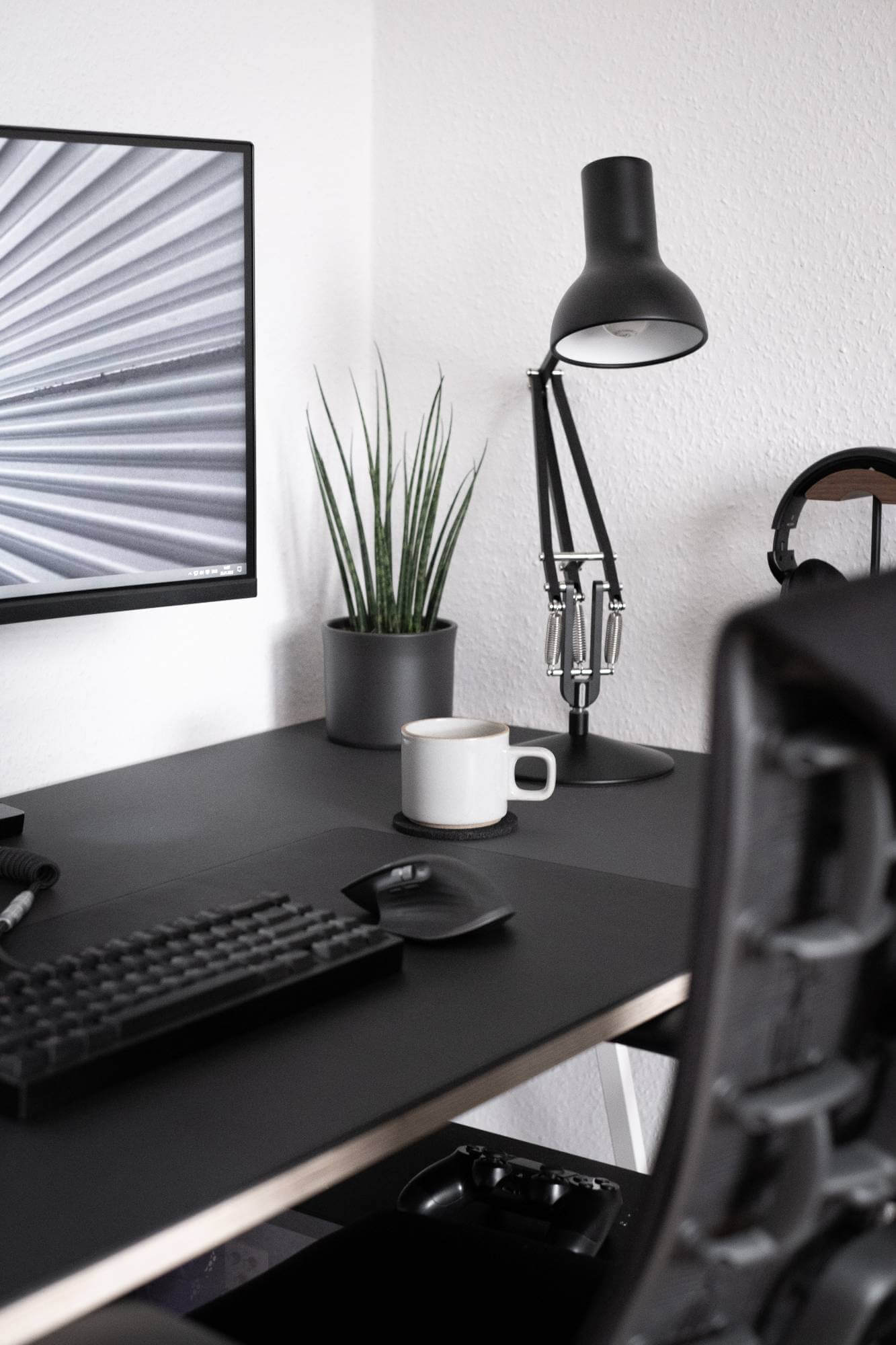 Minimalist monochrome desk setup