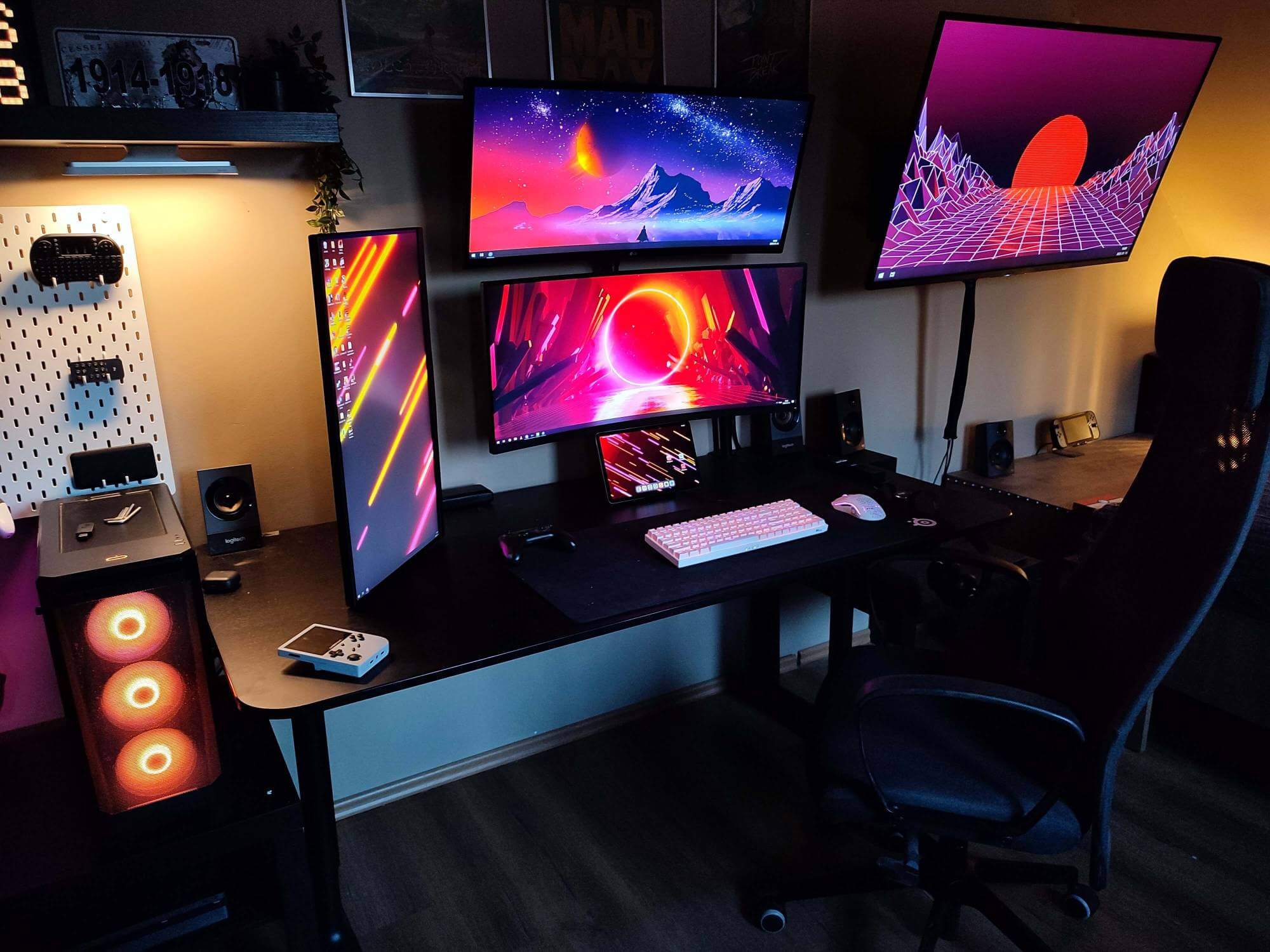 Moody multi-screen home office and battlestation