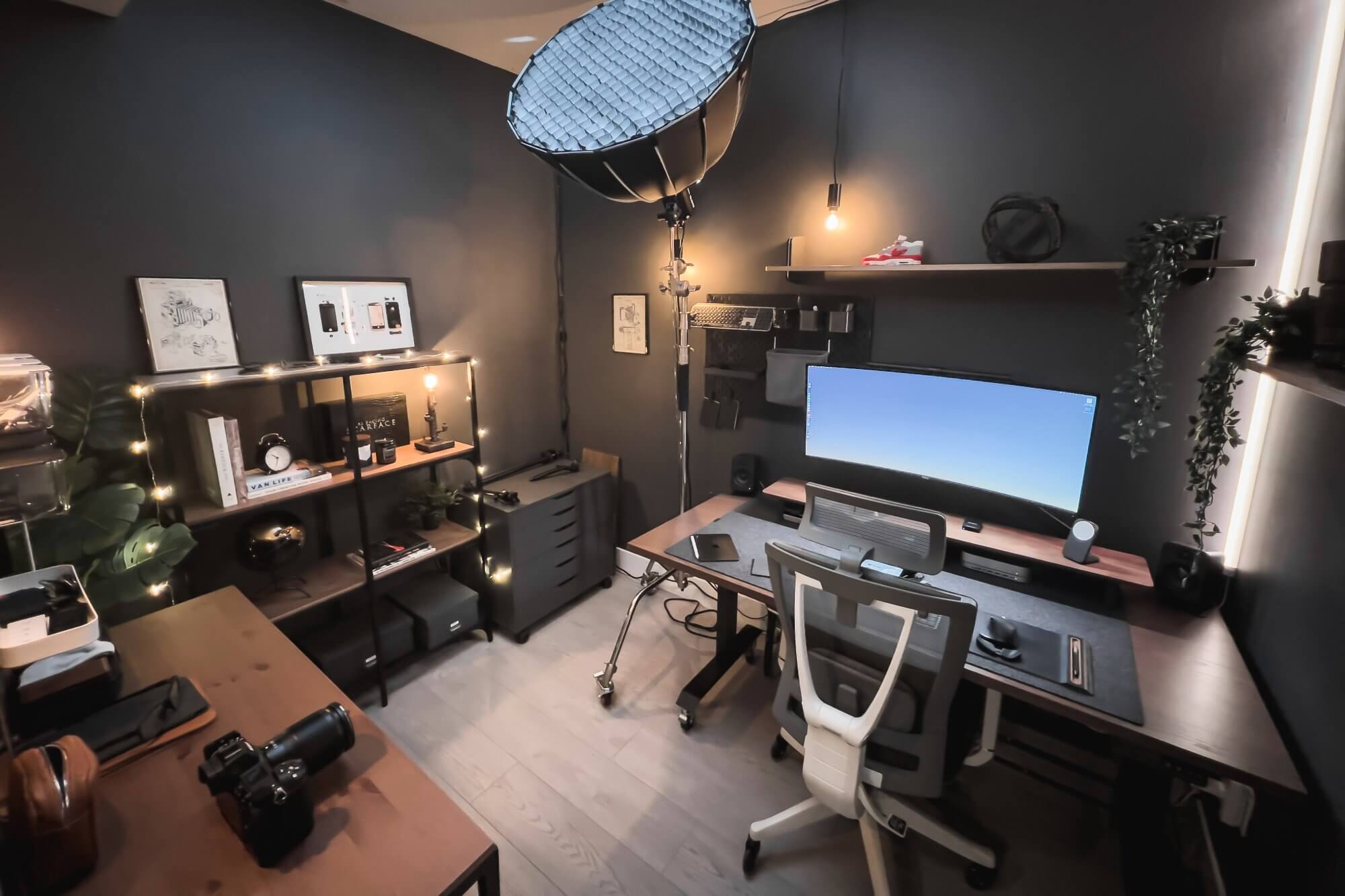 A photographer’s windowless workspace