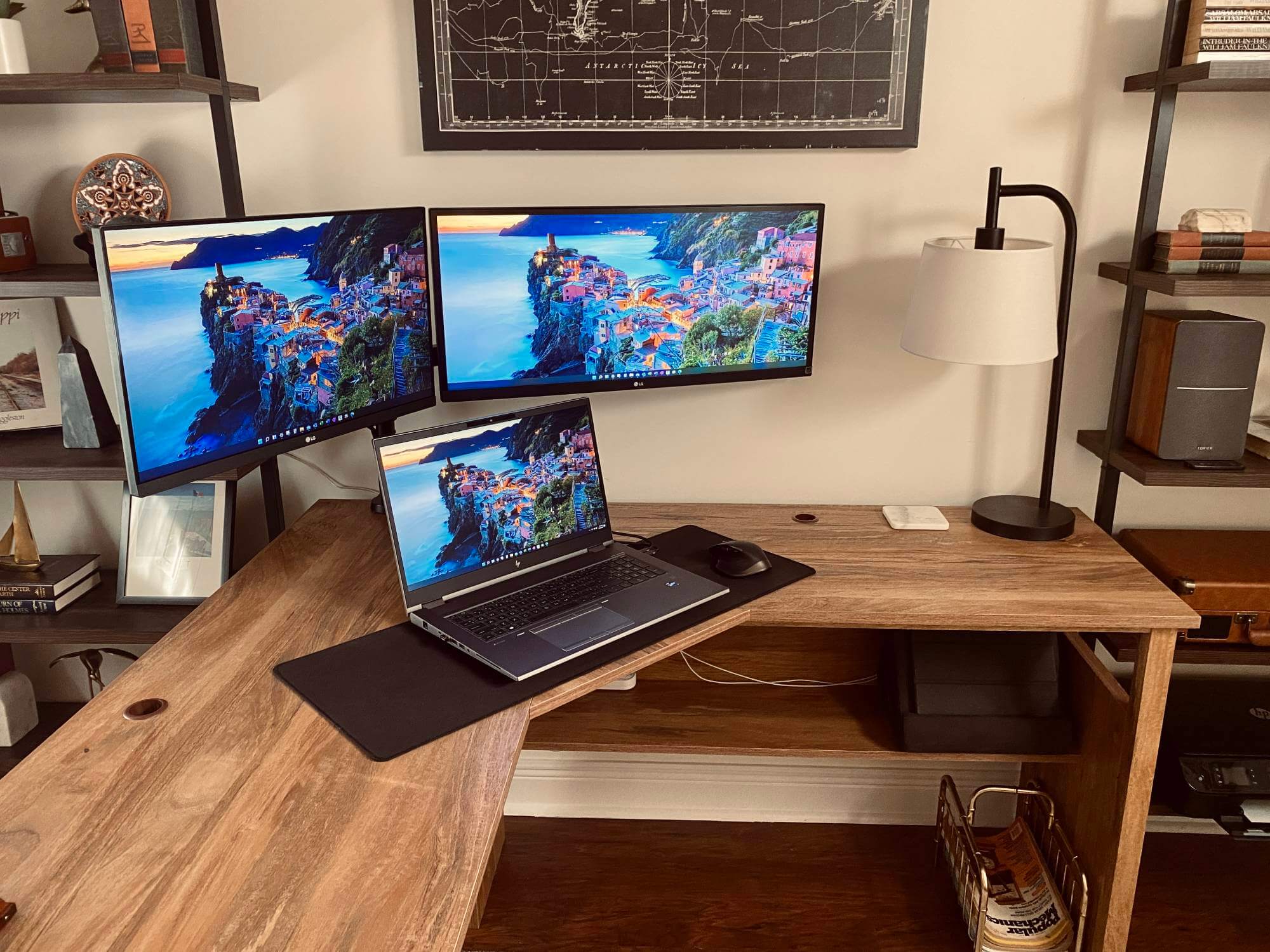 An L-shaped desk setup of a civil engineer