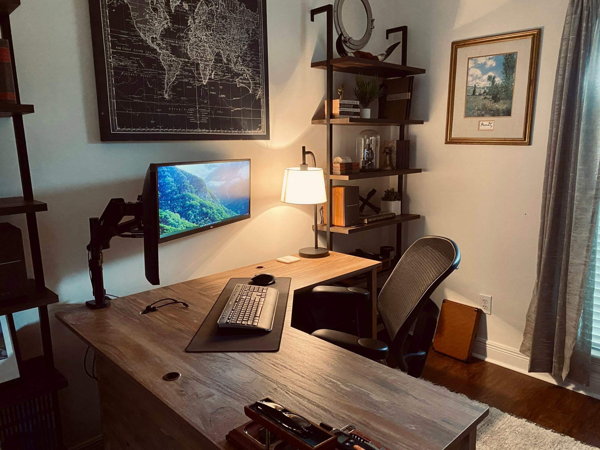 L Shaped Computer Desk with Large Cabinet, White Wash