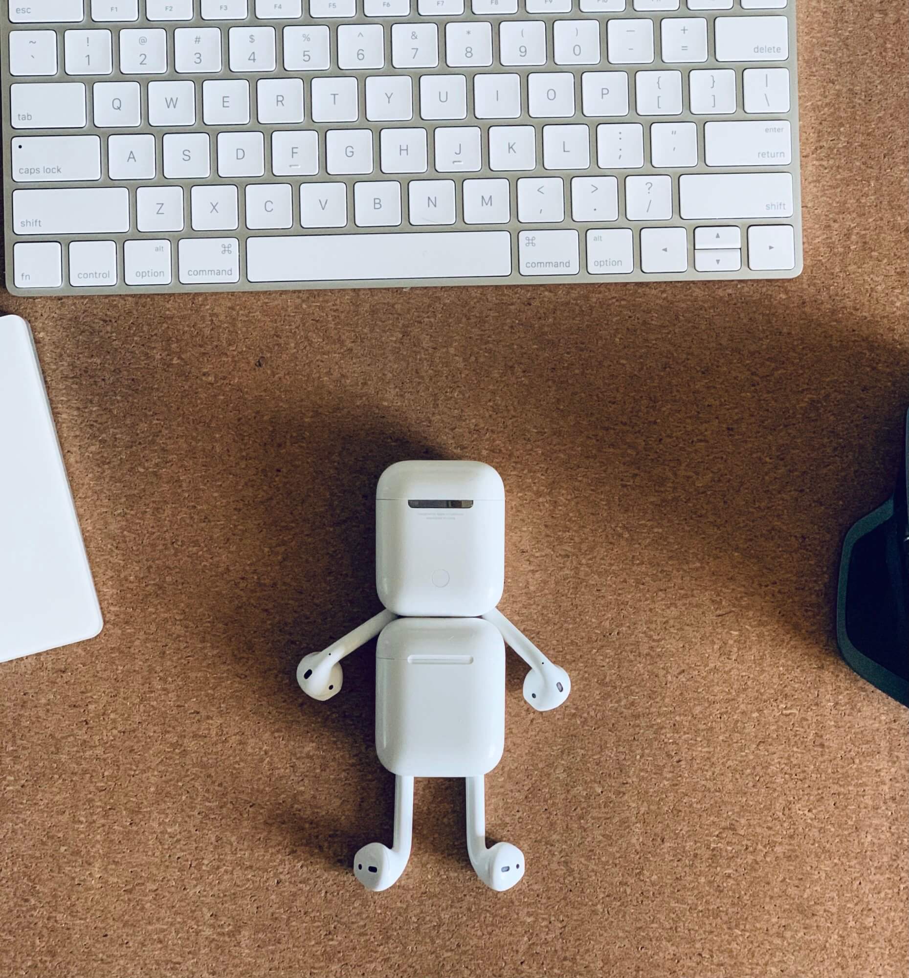 A robot assembled of two AirPods sets