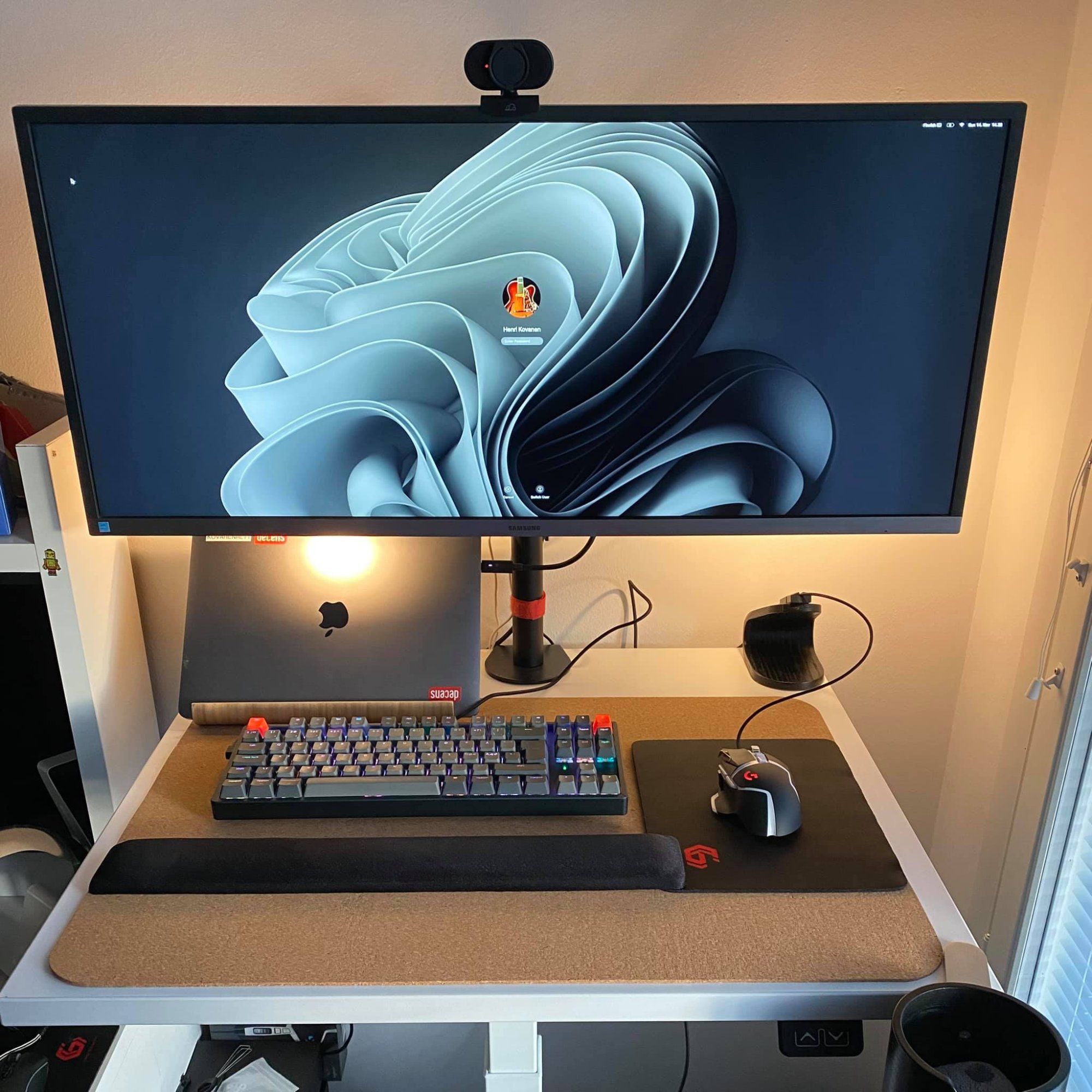 An IKEA desk setup in a small space