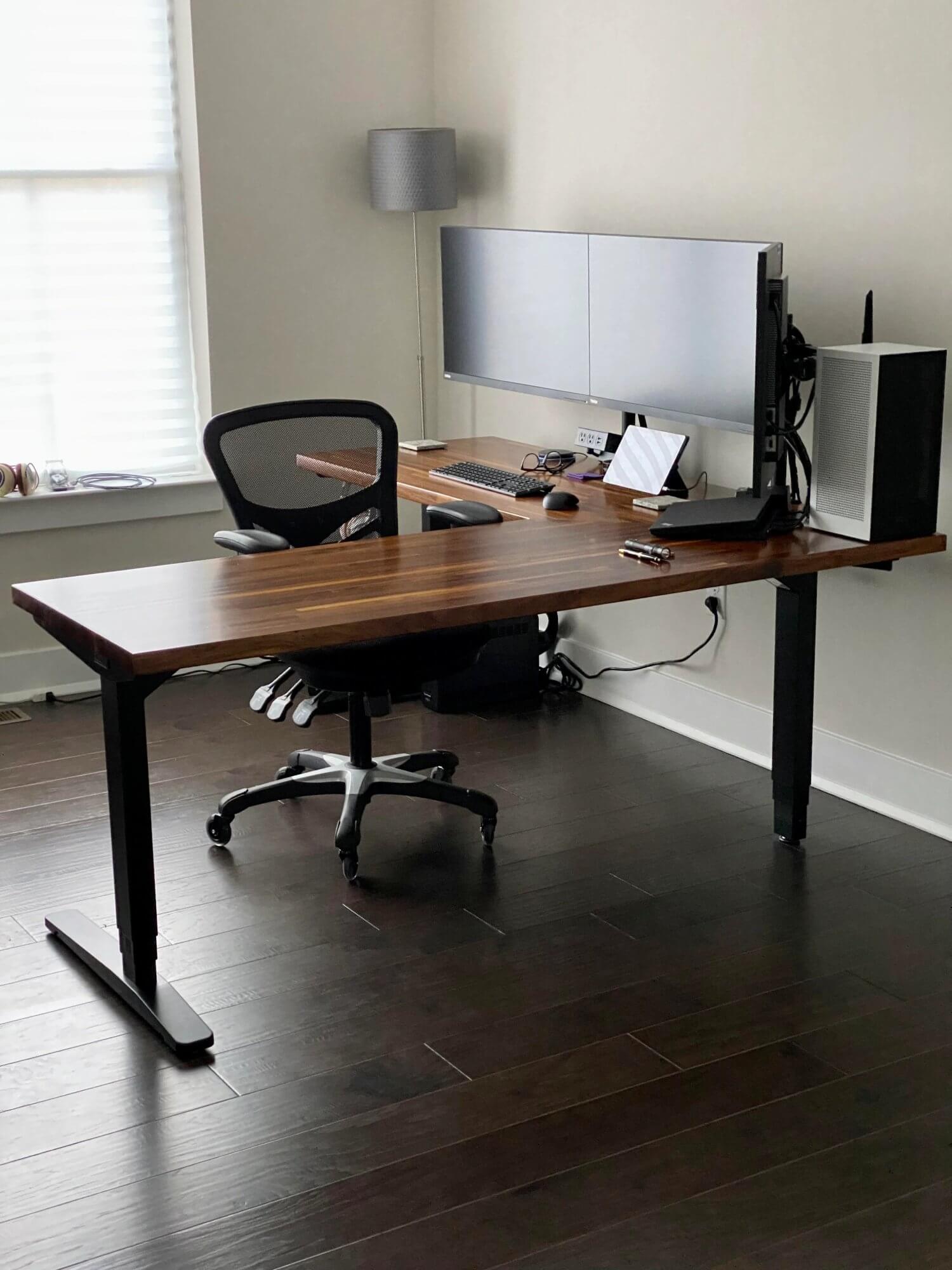 An L-shaped standing desk