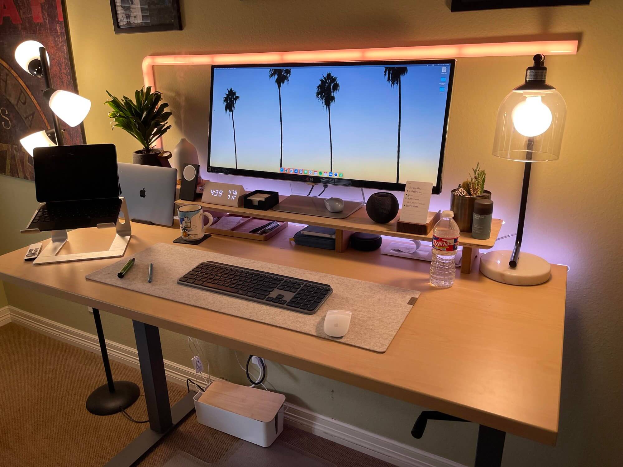 An authentic desk setup with a Haworth Planes standing desk