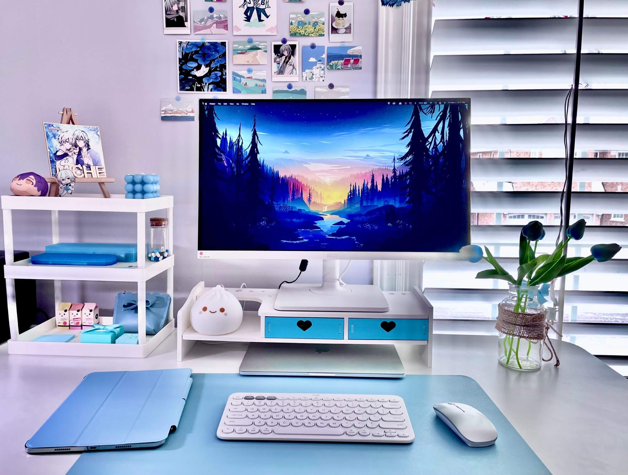 A cute desk setup with a MSI MD241PW monitor