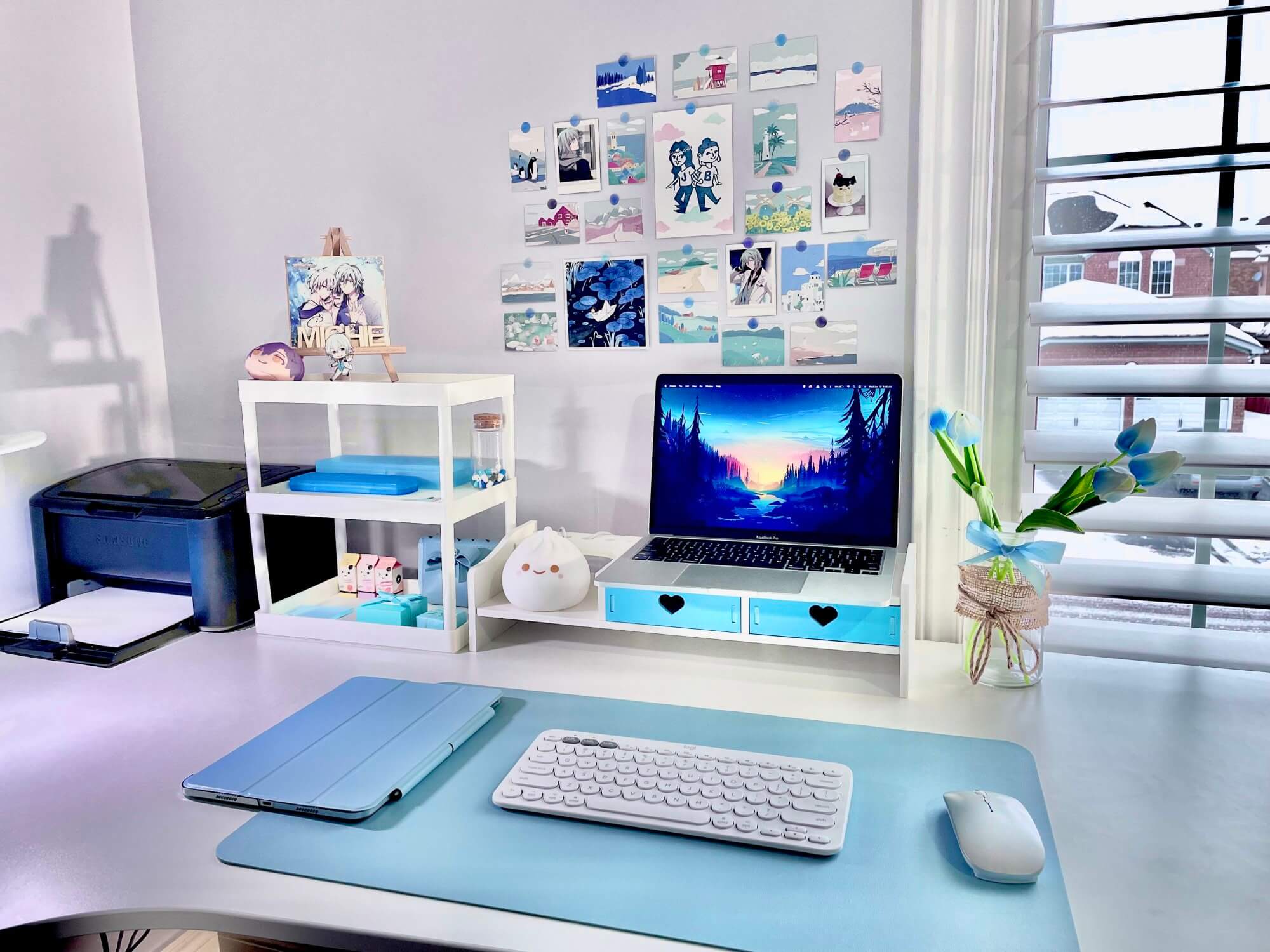 A blue-themed workspace