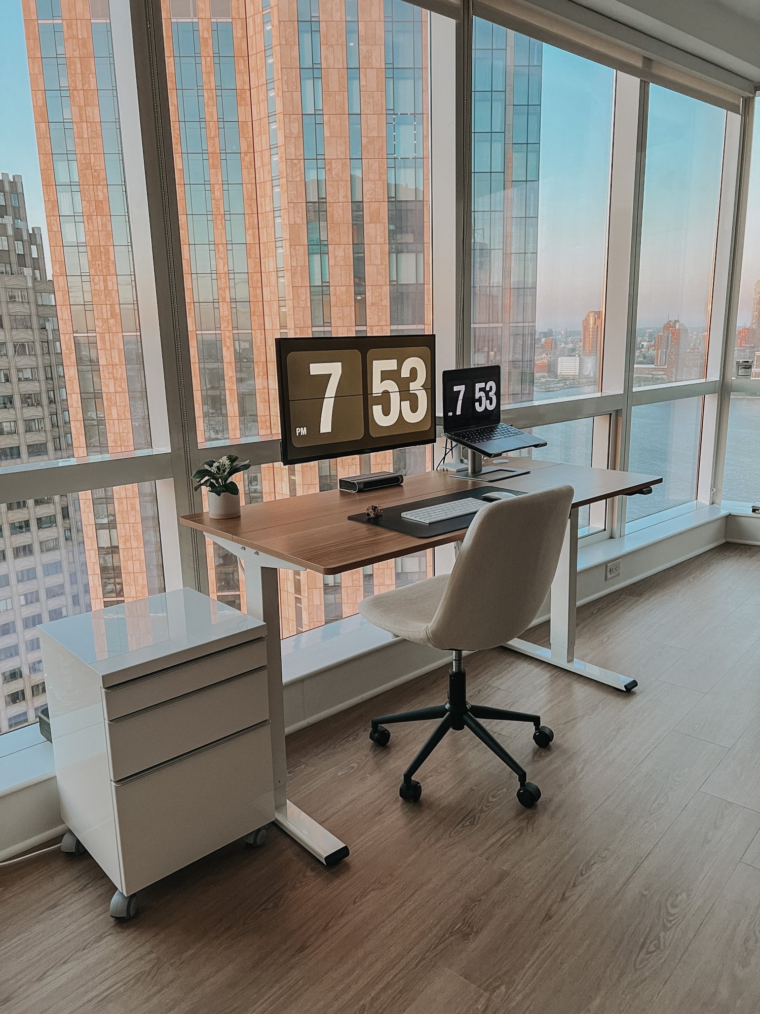 A clean and functional standing desk setup