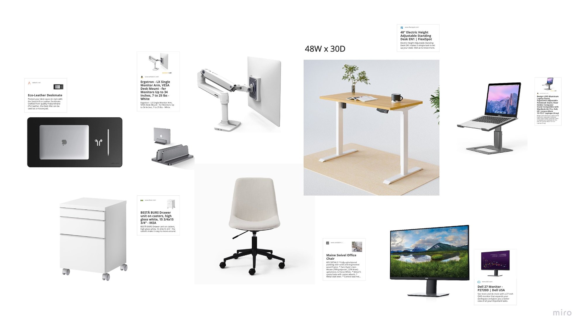A Miro board featuring all the main items in Katie’s minimal desk setup