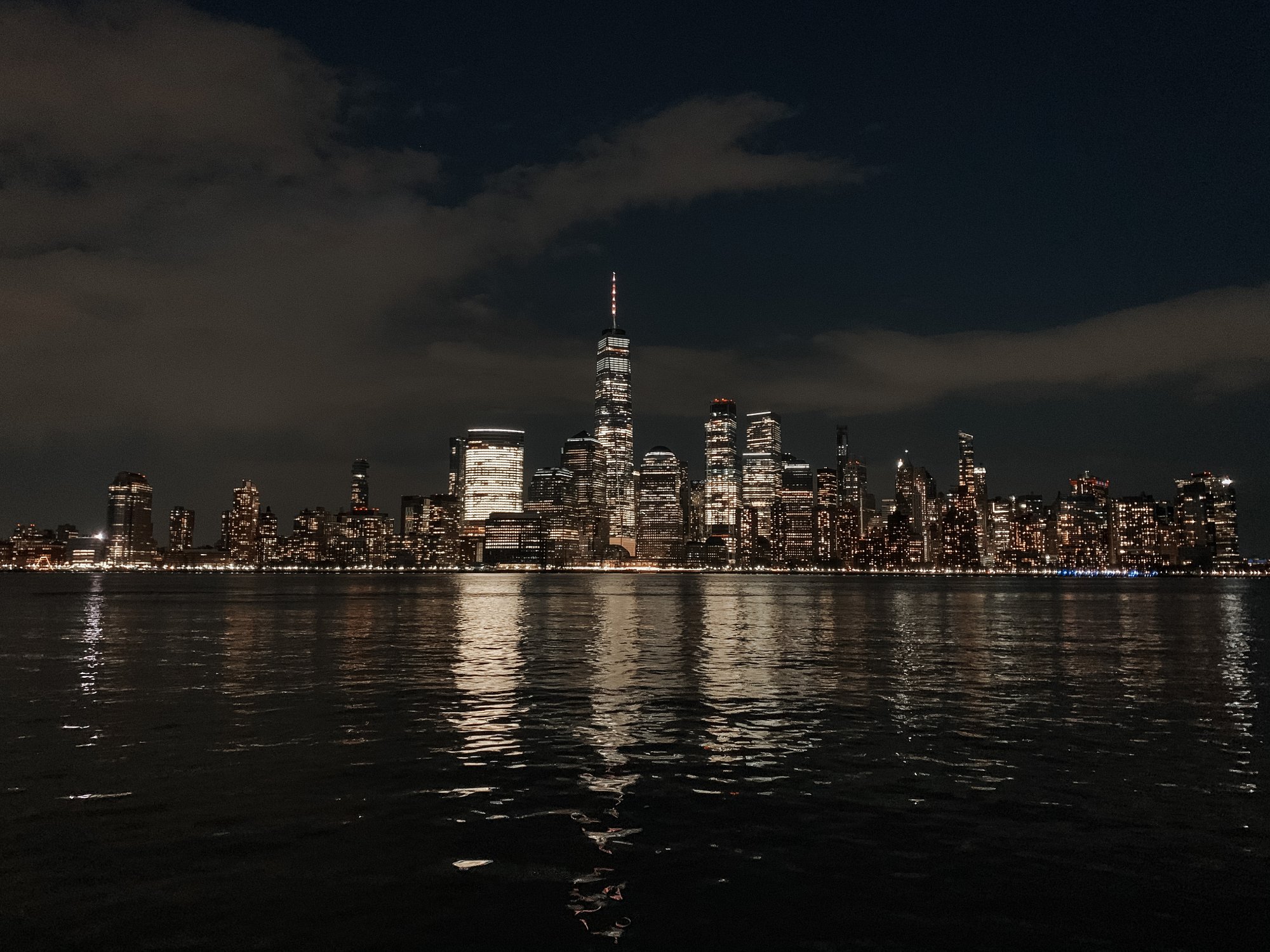 A night view of Jersey City's skyline