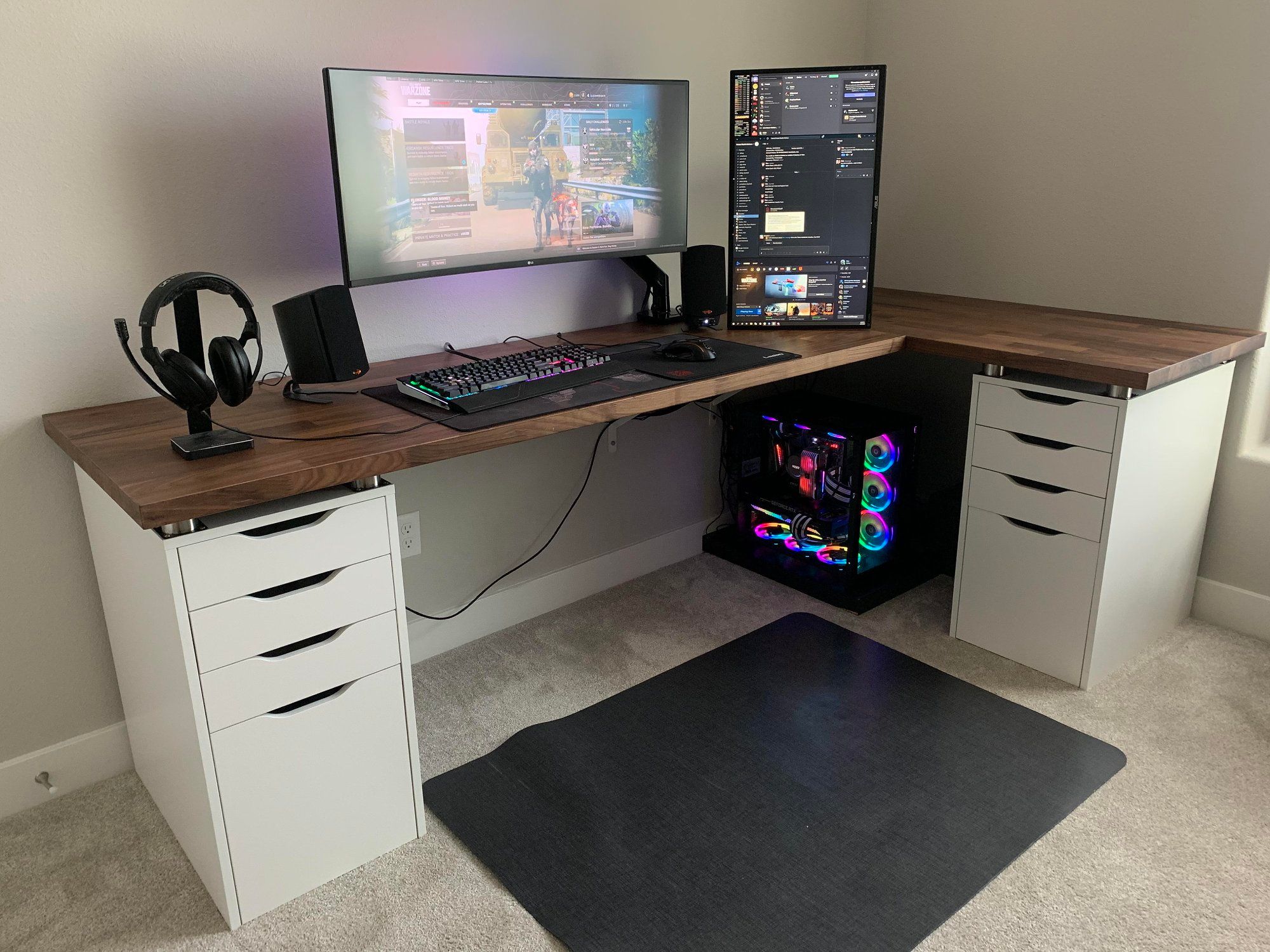 Custom-designed corner desk setup with two ALEX drawer units