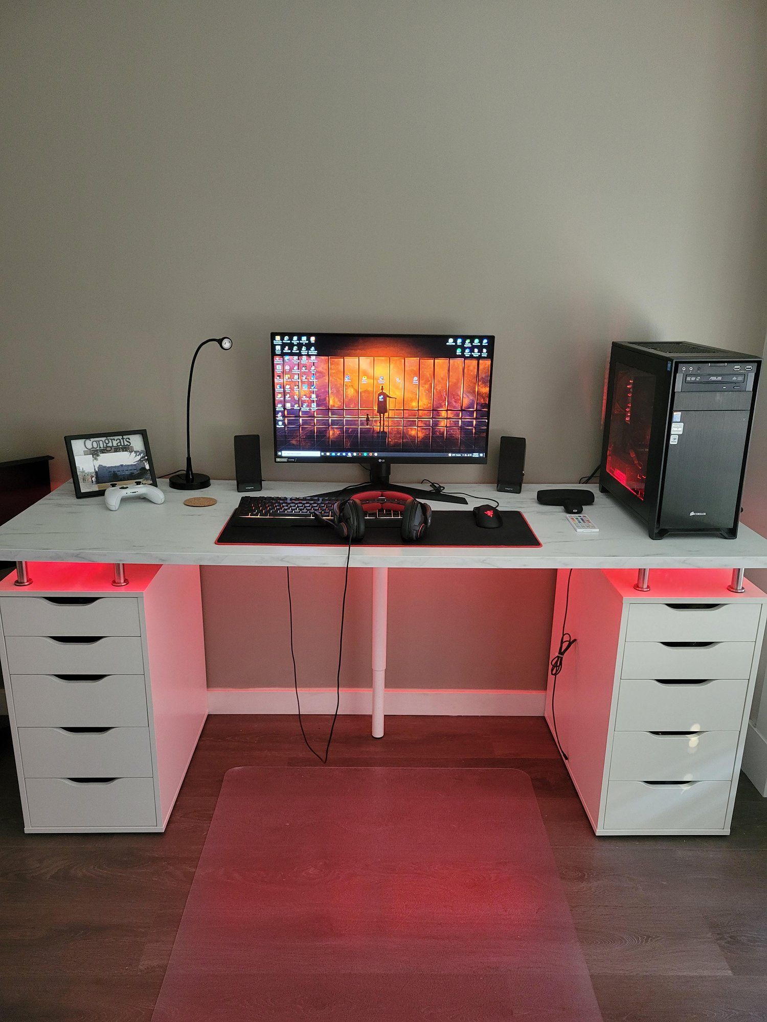 White symmetrical IKEA ALEX desk setup