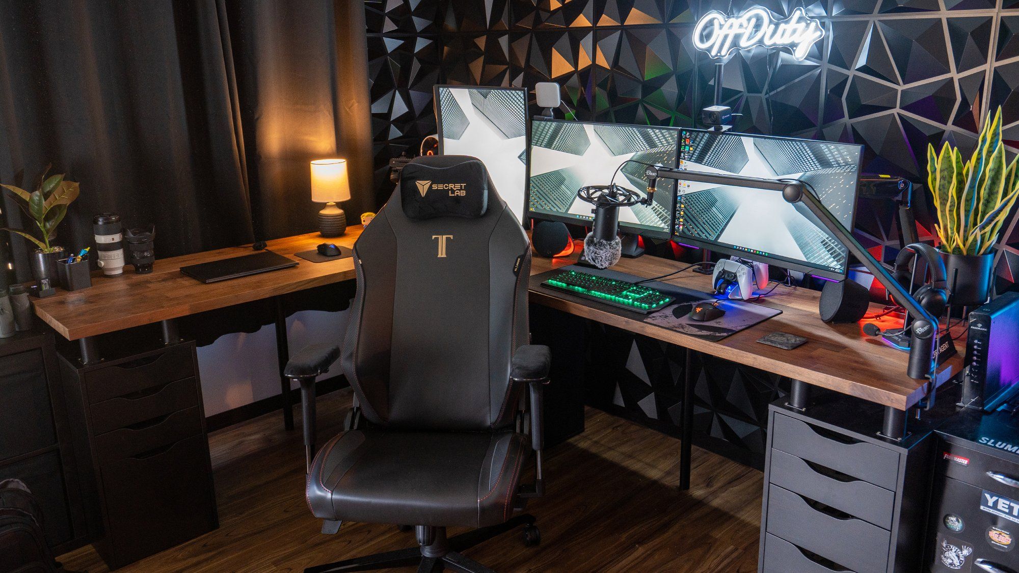 A gaming setup featuring Secretlab chair