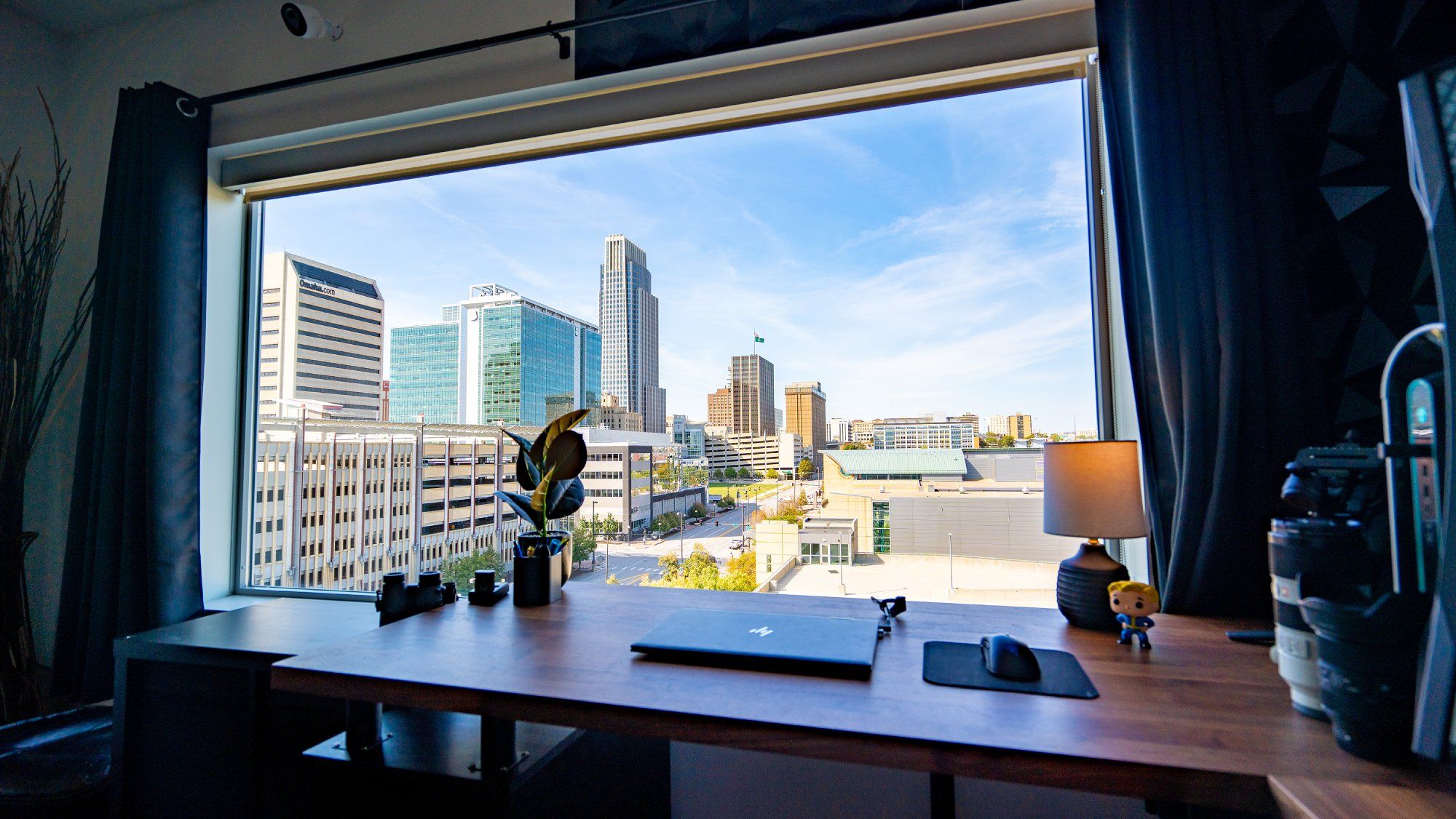 A window overlooking downtown Omaha