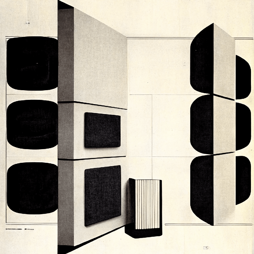 A monochrome illustration featuring acoustic panels sold by the Acoustics By Specfurn retailer in Australia and other brands worldwide