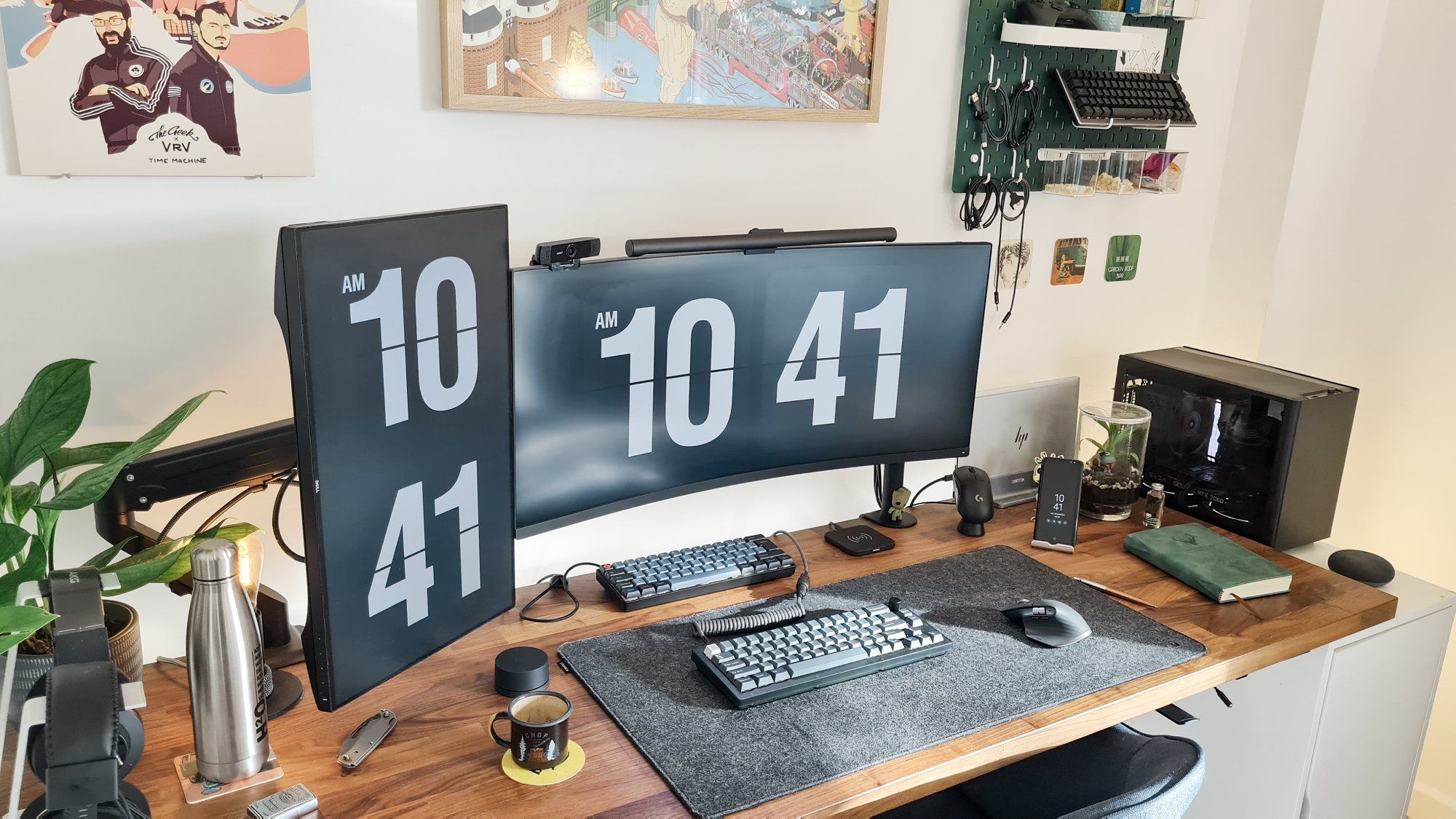 A WFH workspace with two monitors and an IKEA KARLBY worktop