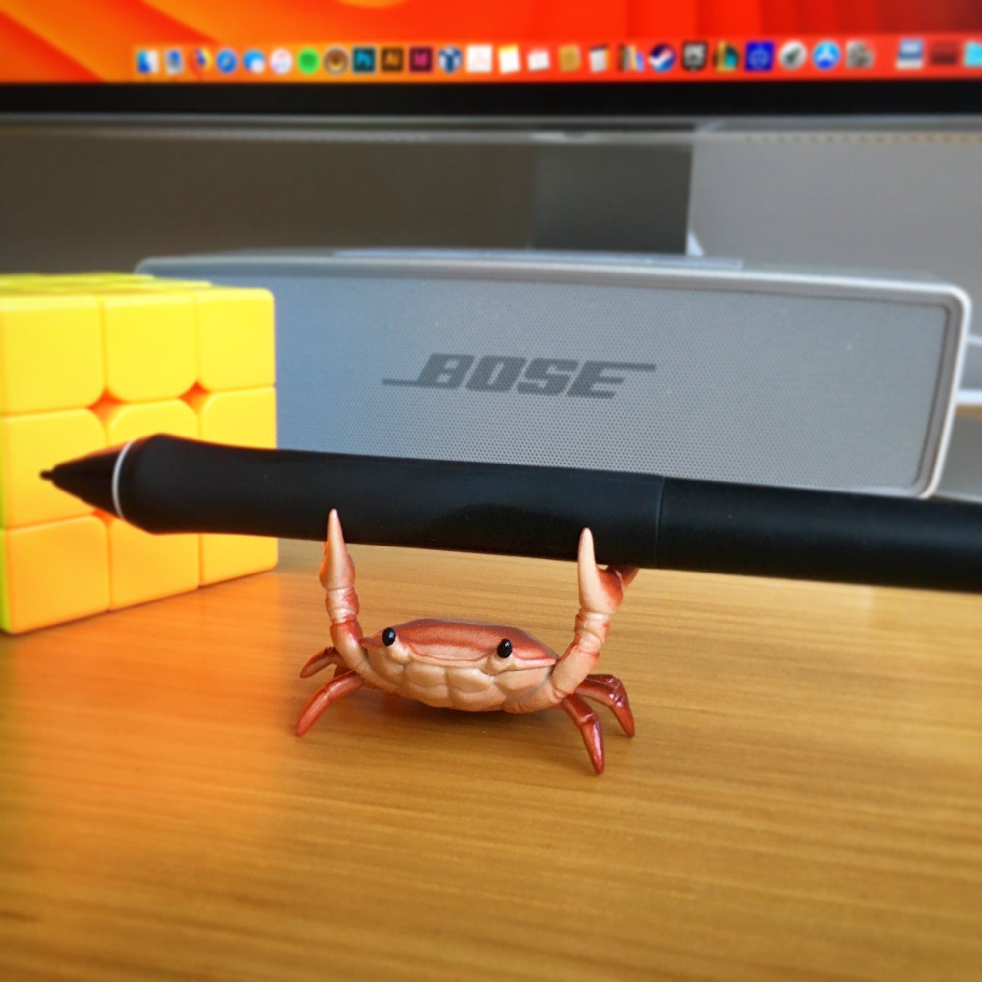 The crab pen holder holding the Wacom stylus