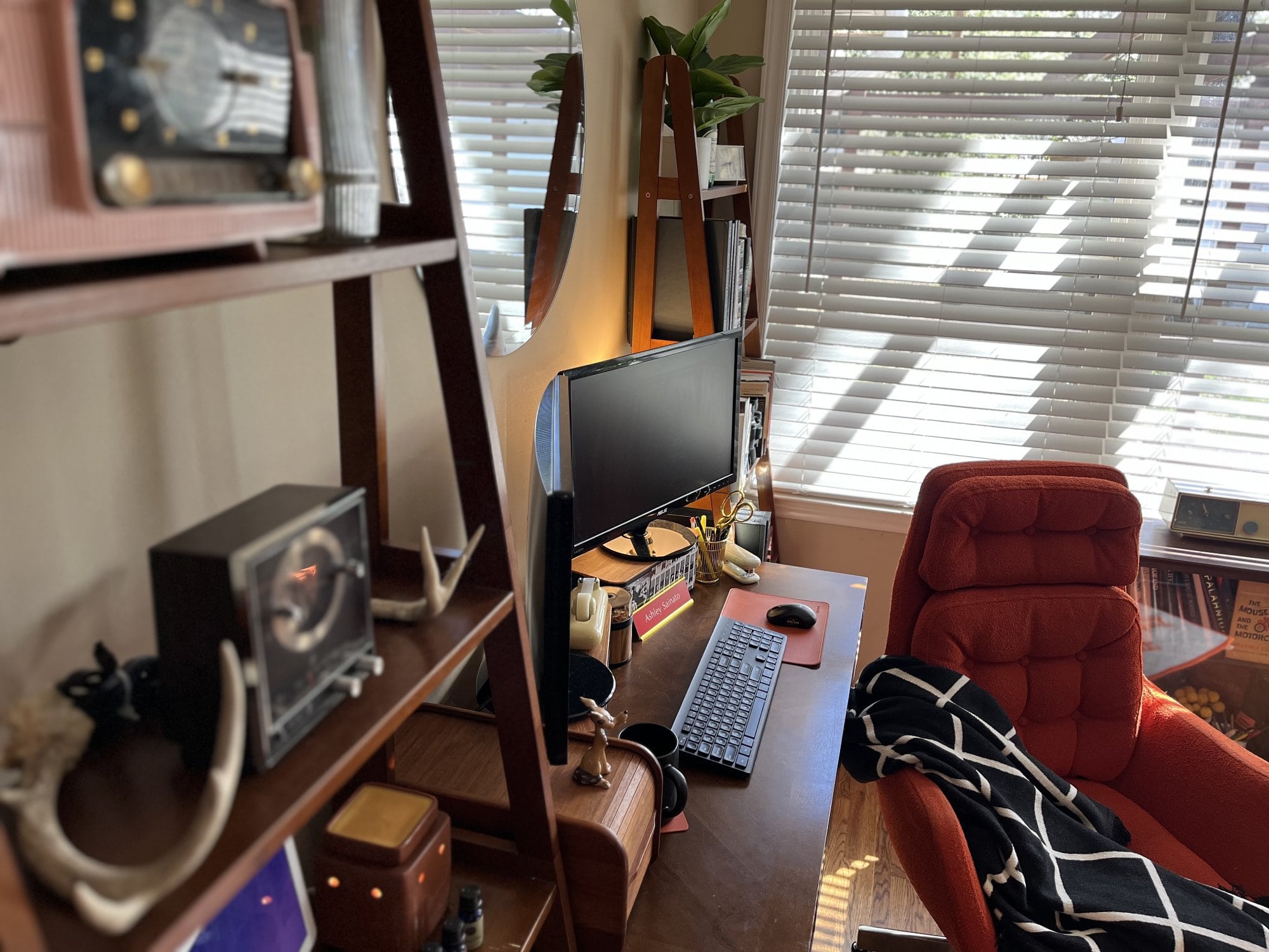 A working mom’s home office with lots of vintage items