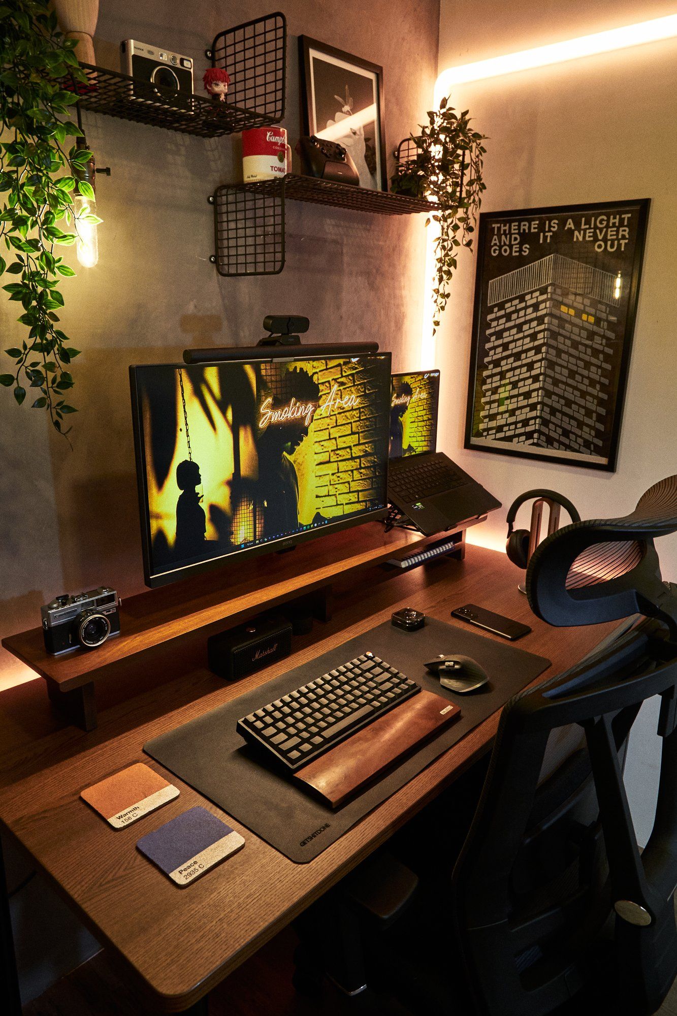 A warm, earth-coloured work-from home desk setup in the Philippines