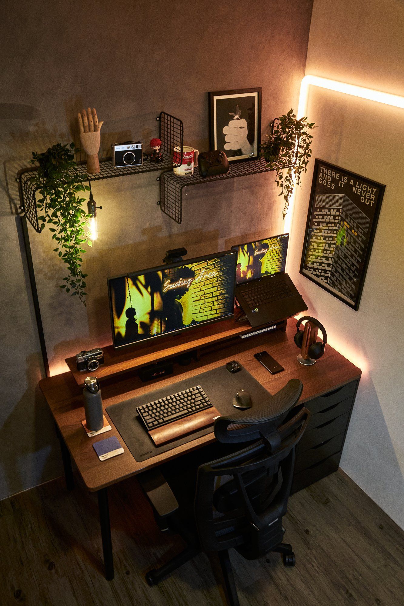 A dark industrial home office in the Philippines