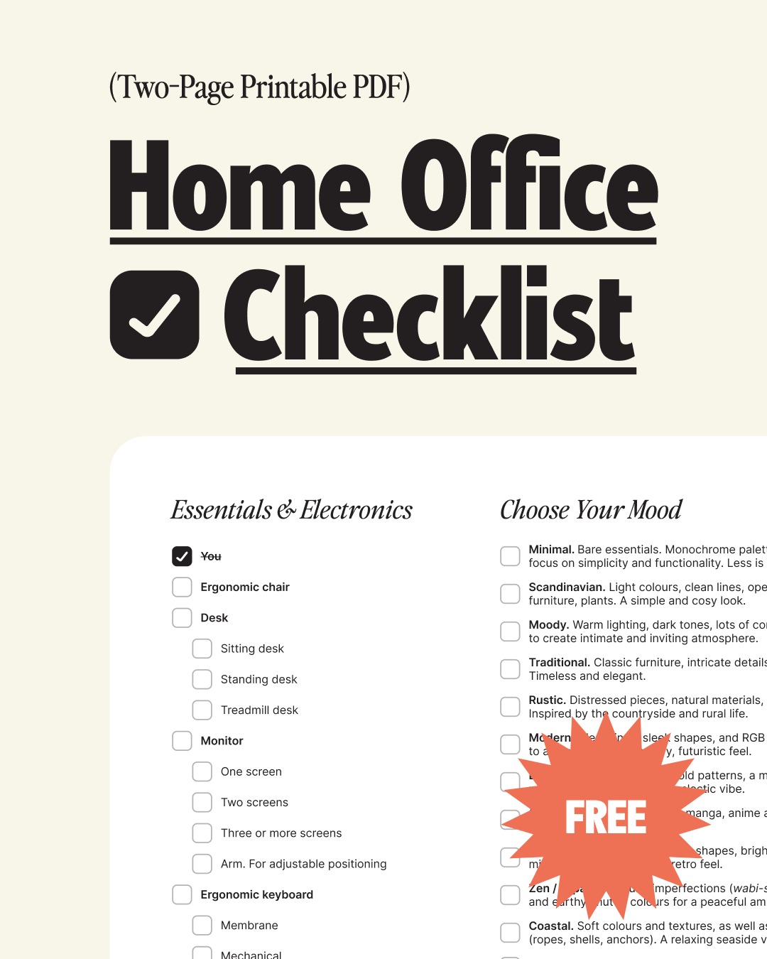 34 Items for Your Home Office Setup Checklist (Printable)