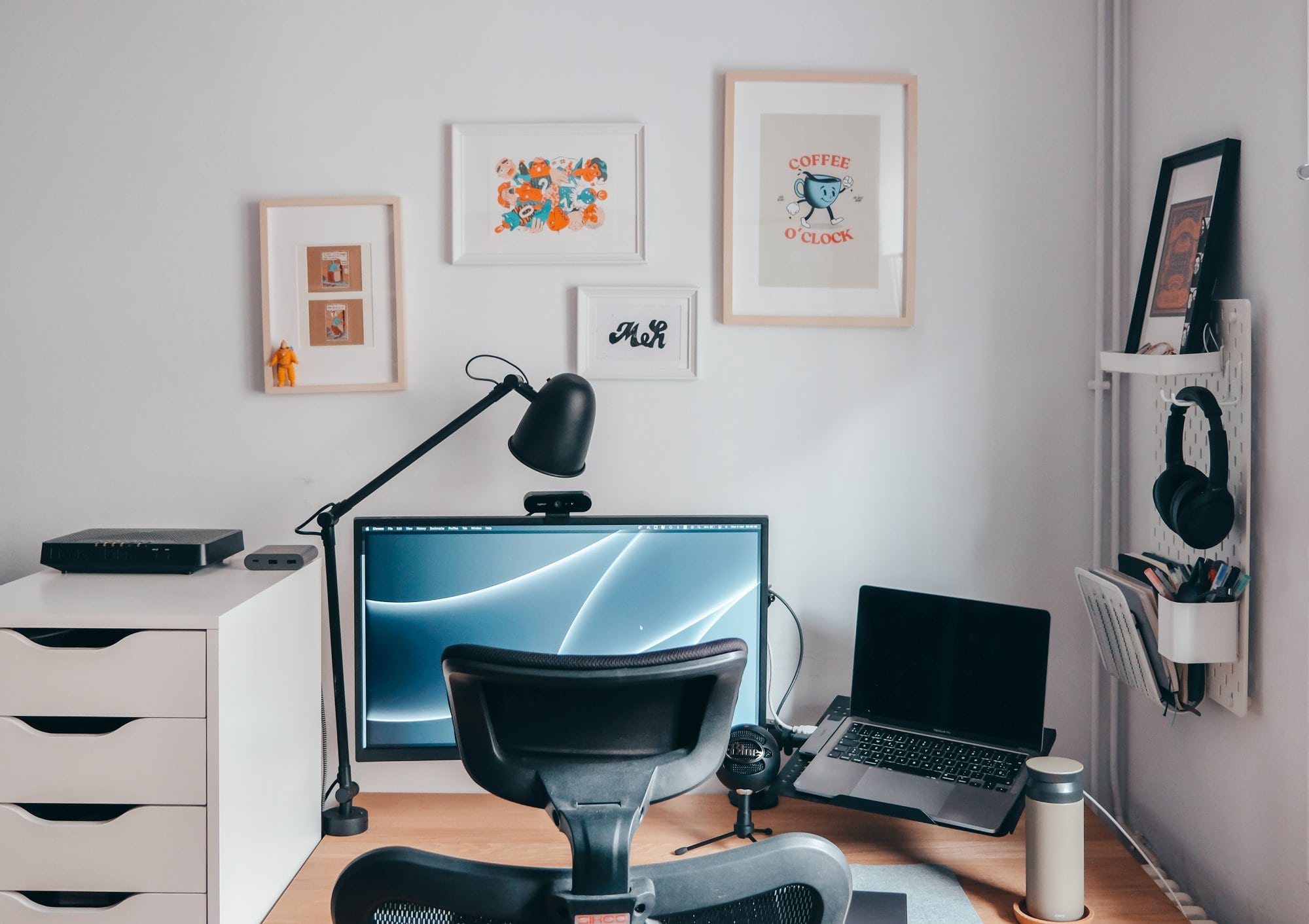A clean minimal home office desk setup in Barcelona, Spain