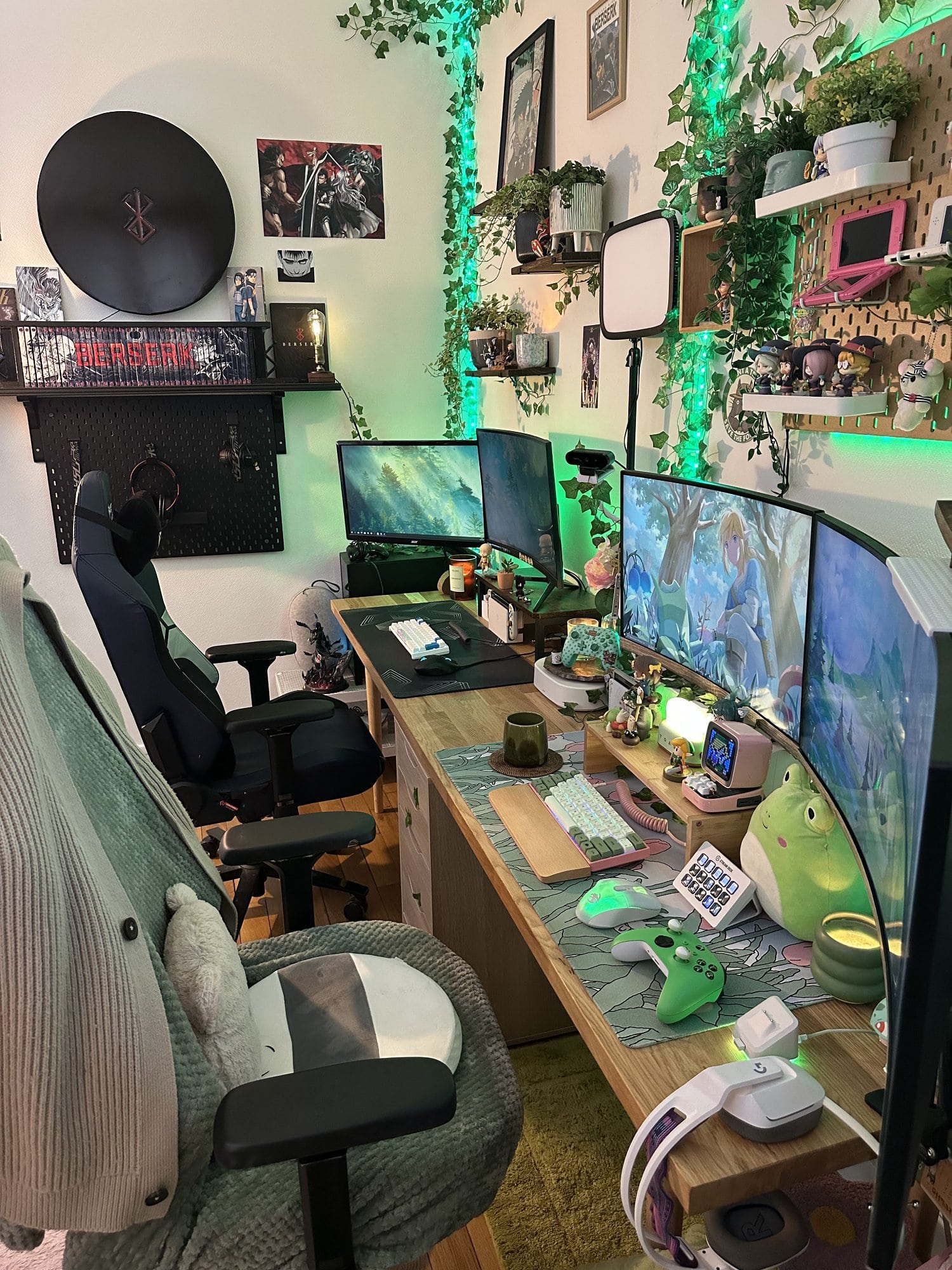 A shared gaming desk setup inspired by Japanese culture