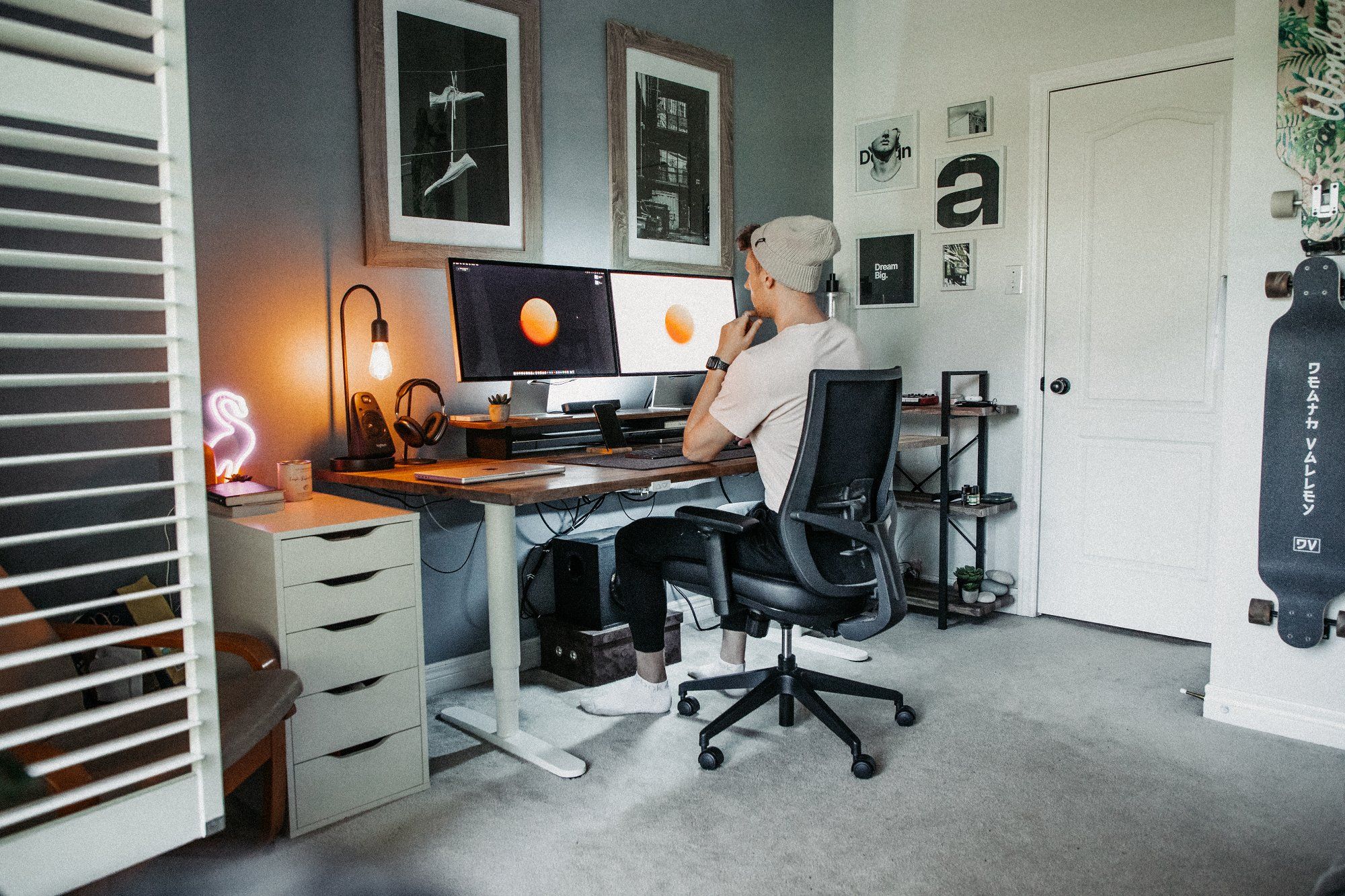 A freelance video editor and designer Kevin Walton at his desk setup