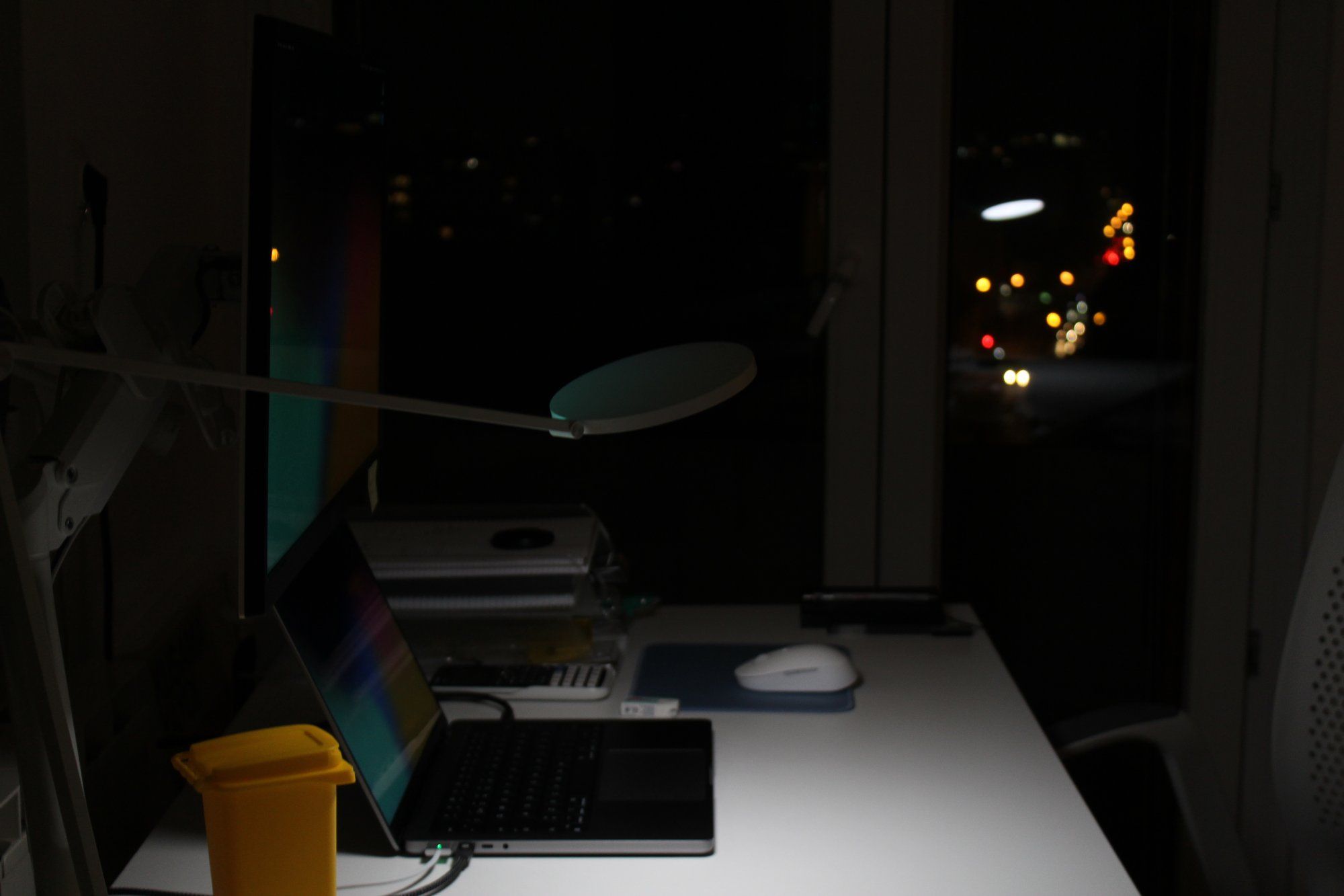 Standing desk at night