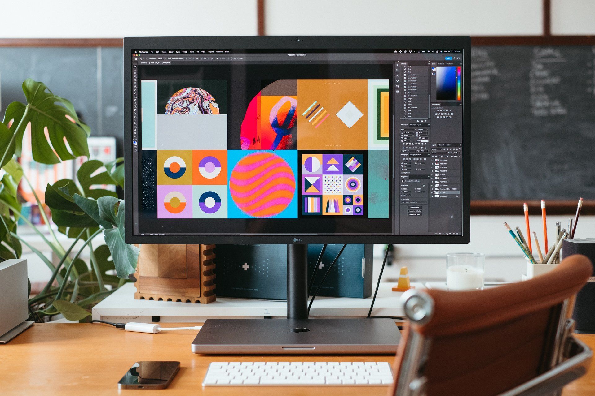 A minimal workspace with an old school chalkboard