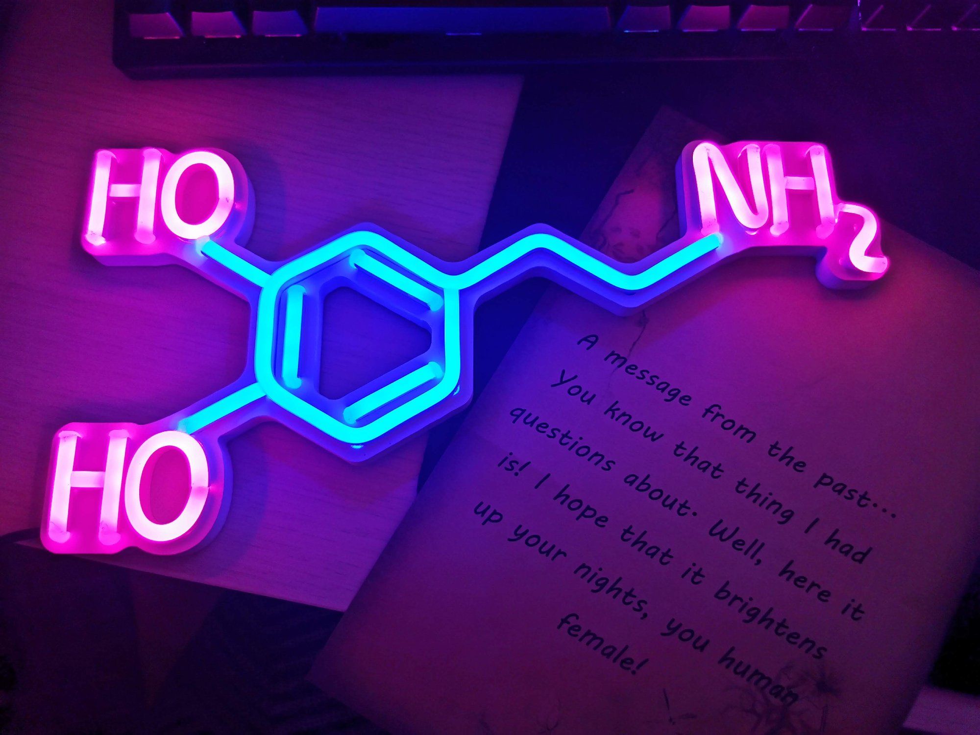 A Dopamine molecule neon LED sign