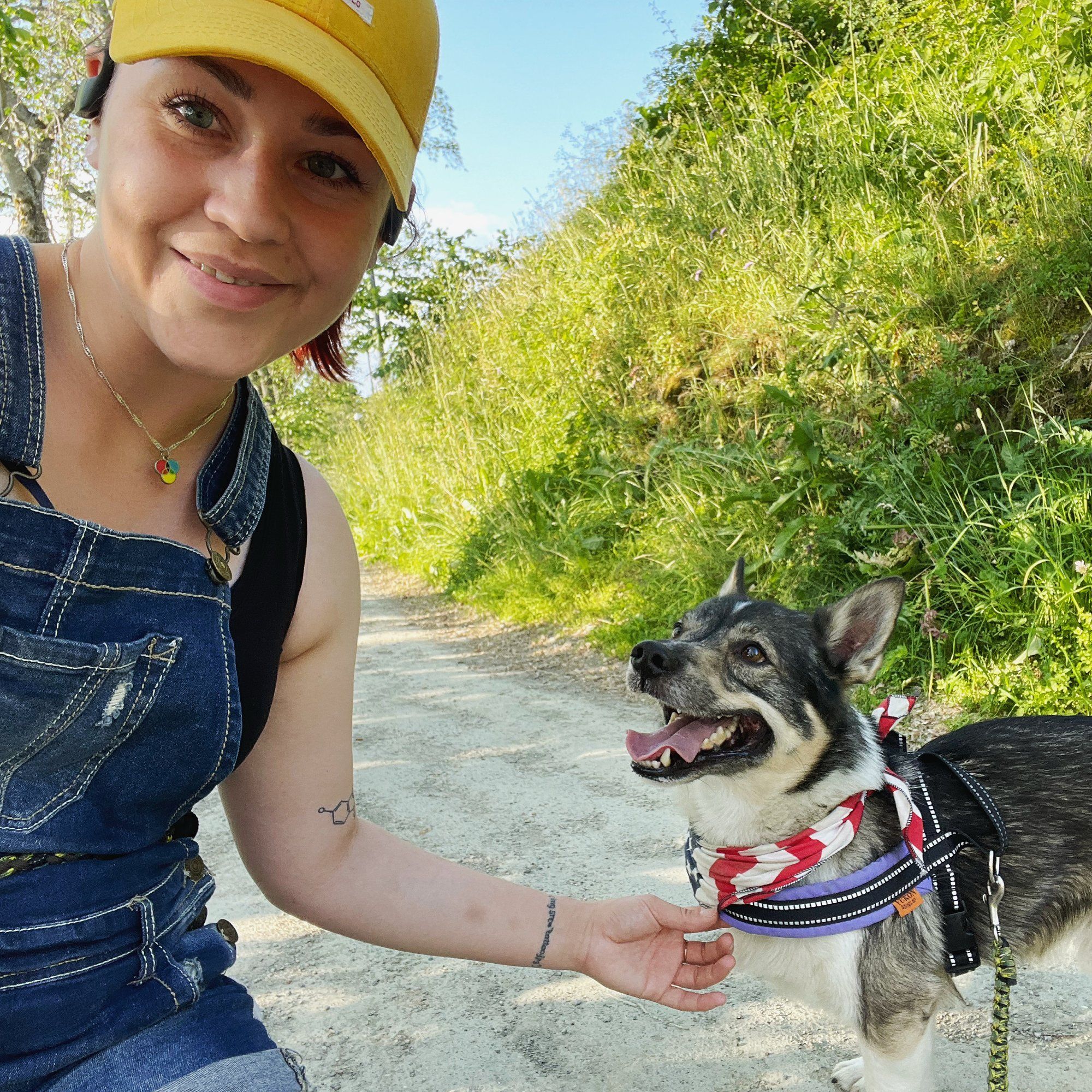 Tanja Renate Aakerøy and her dog Atlas on a walk