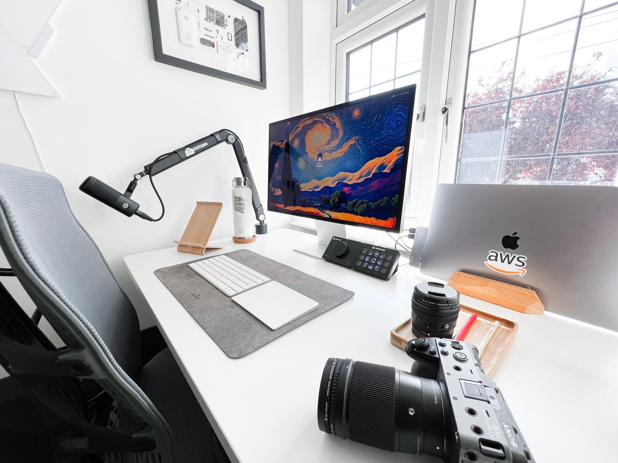 A small home office with a streaming desk setup