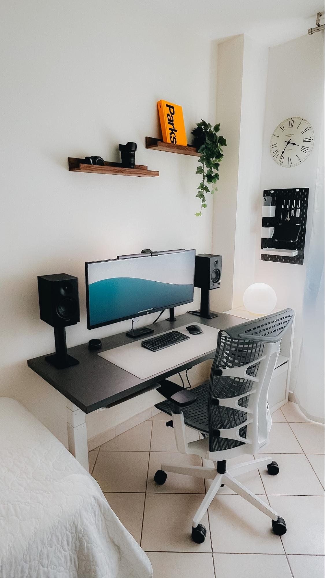 A minimal and clean bedroom desk setup for working from home