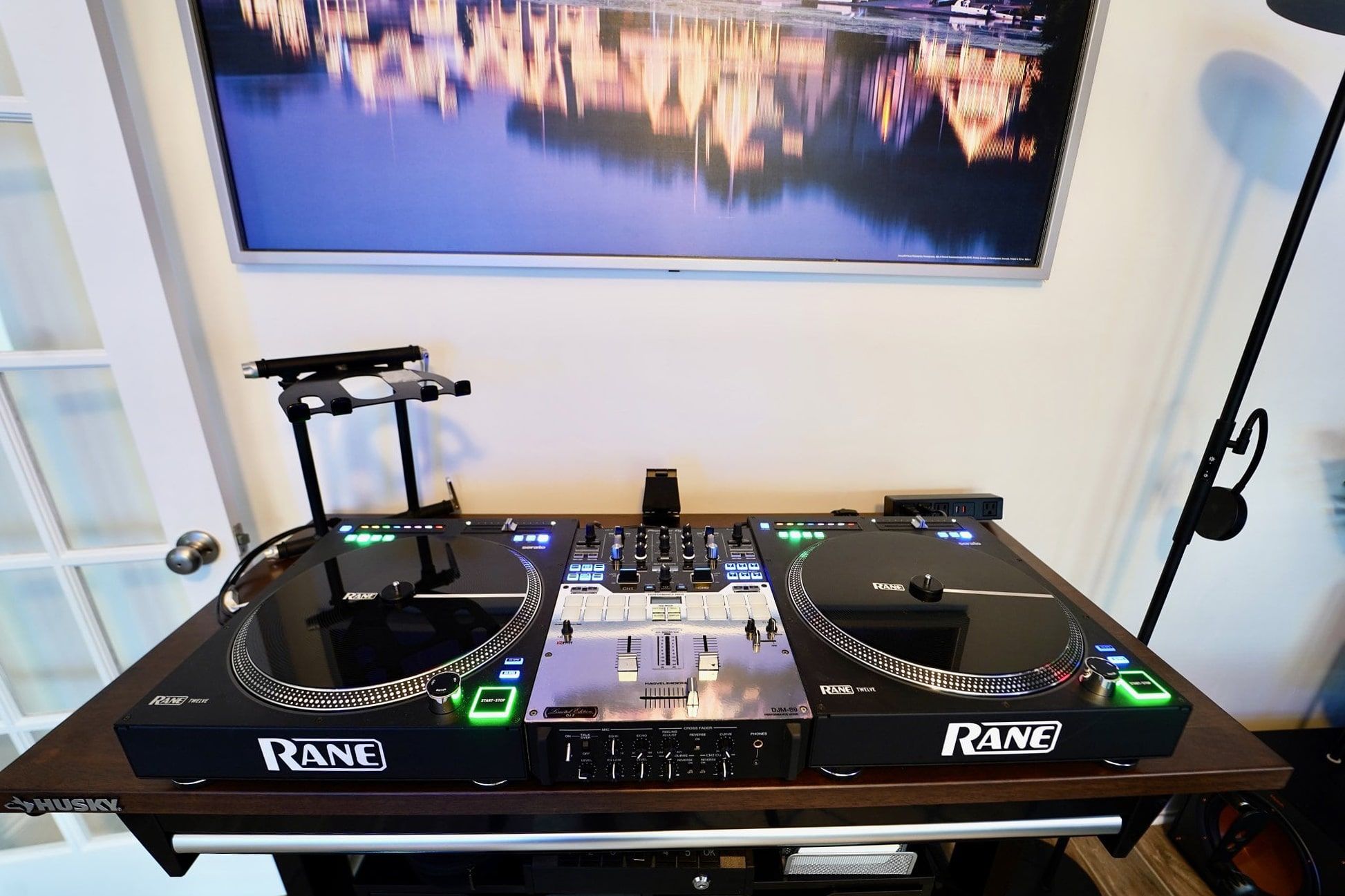 A Rane DJ controller on the adjustable workbench from Husky