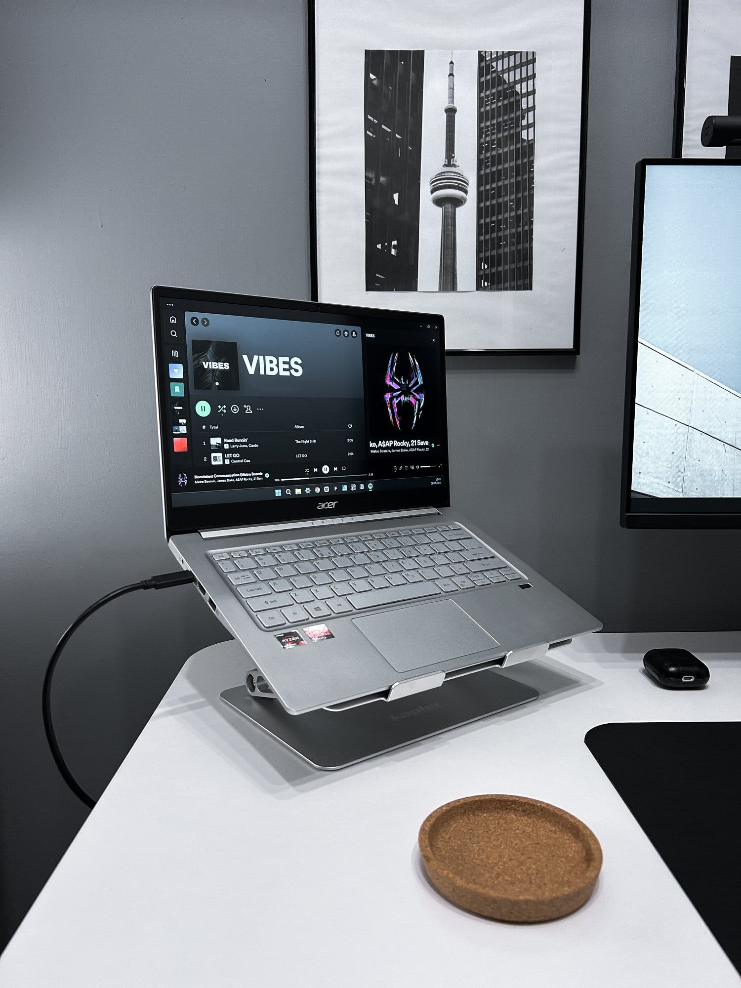 Minimal B&W Desk Setup of a Content Creator in Poland