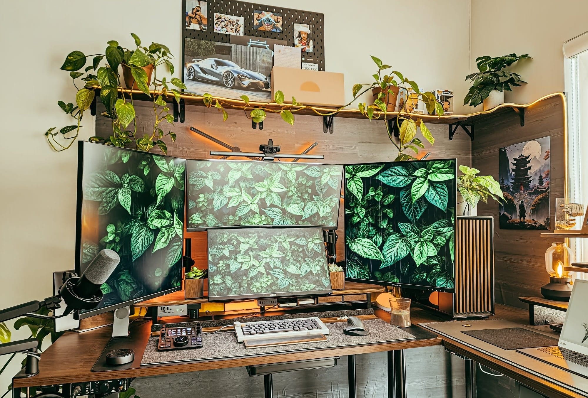 Multi-Screen Desk Setup with Plants in Ohio, USA