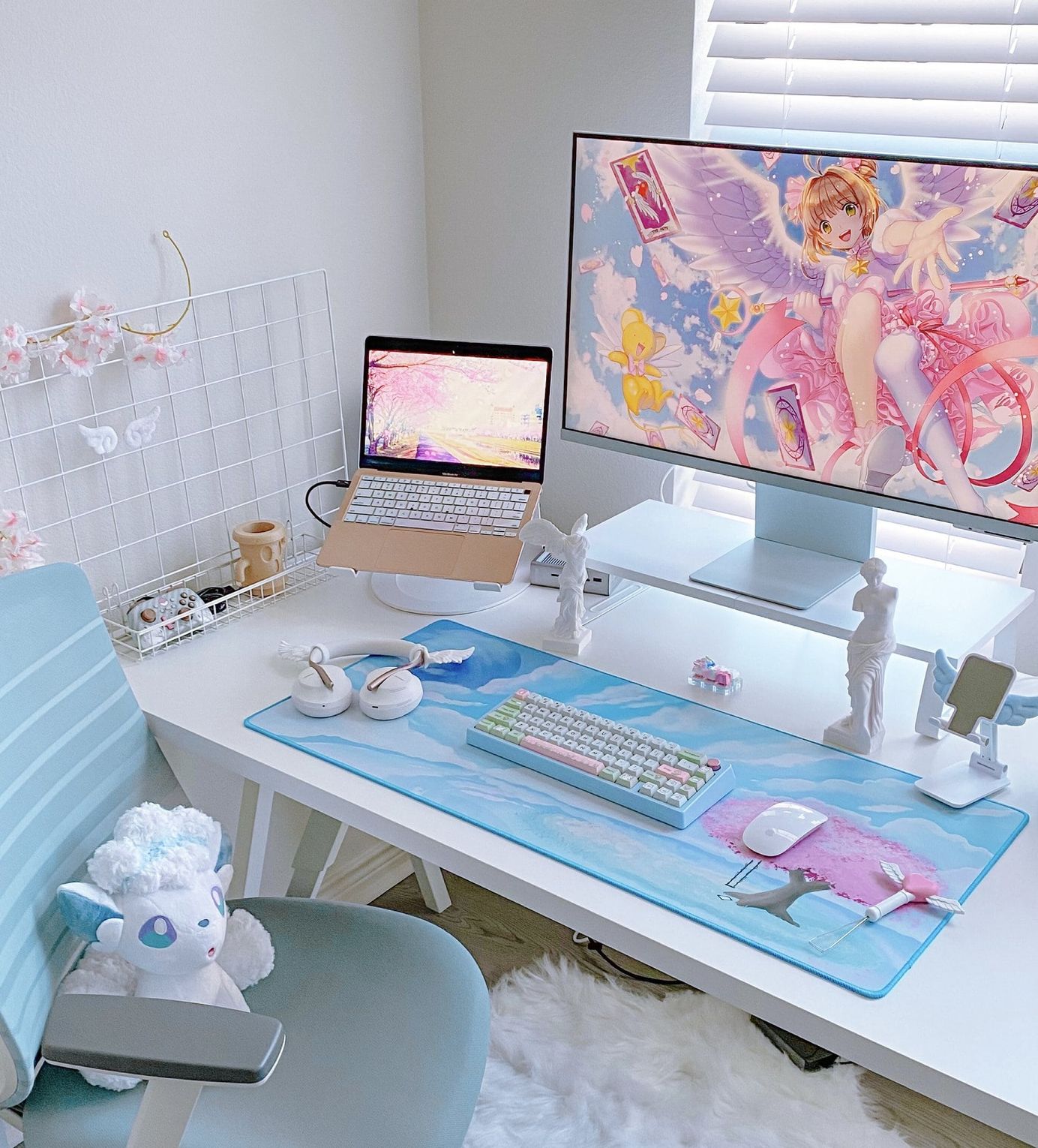 White Desk Setup with a Custom PC
